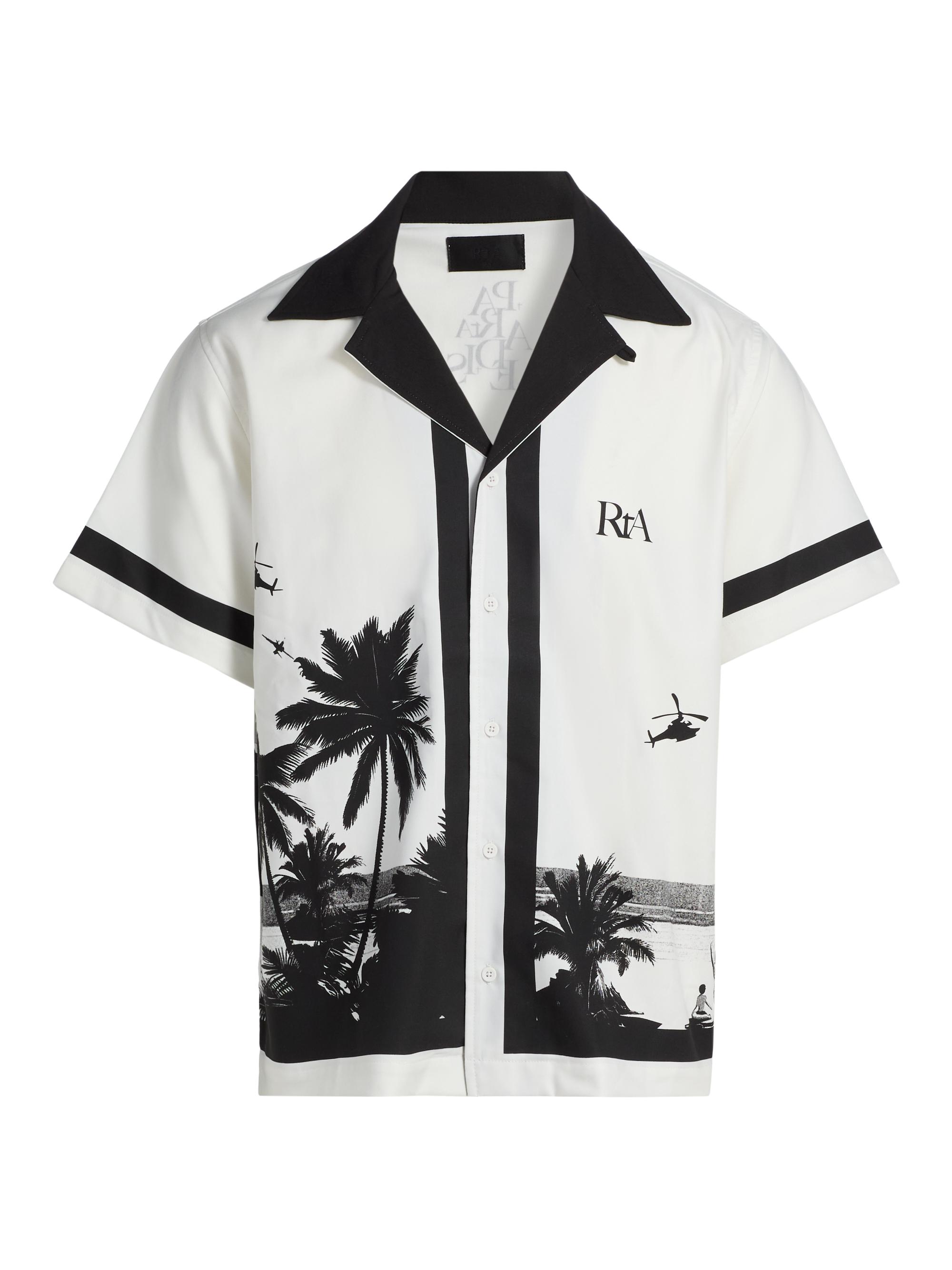 RTA Men's Paradise Vice Nathan Bowling Shirt - White Palm Trees