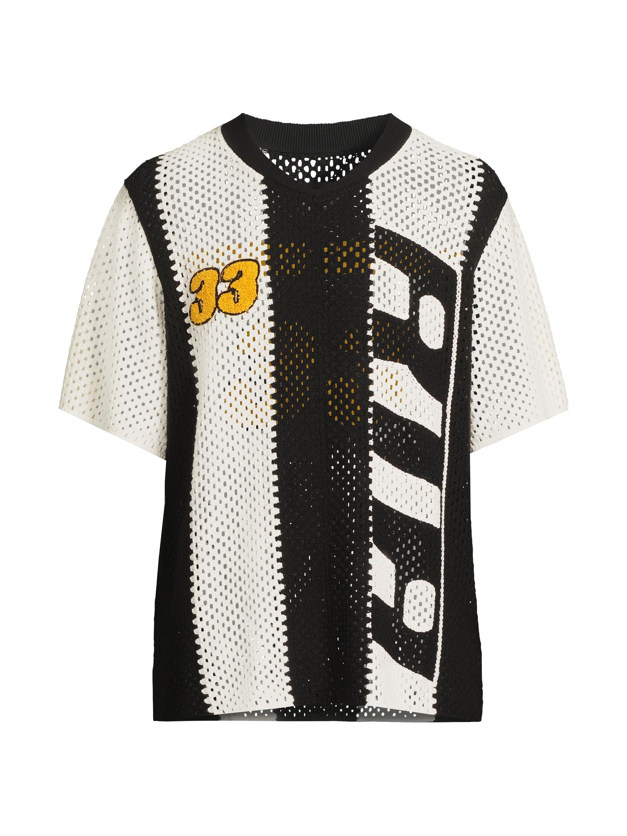 RTA Men's Paradise Vice Benjamin Race Stripe Open-Knit Sweater - Black Race Stripe Duo