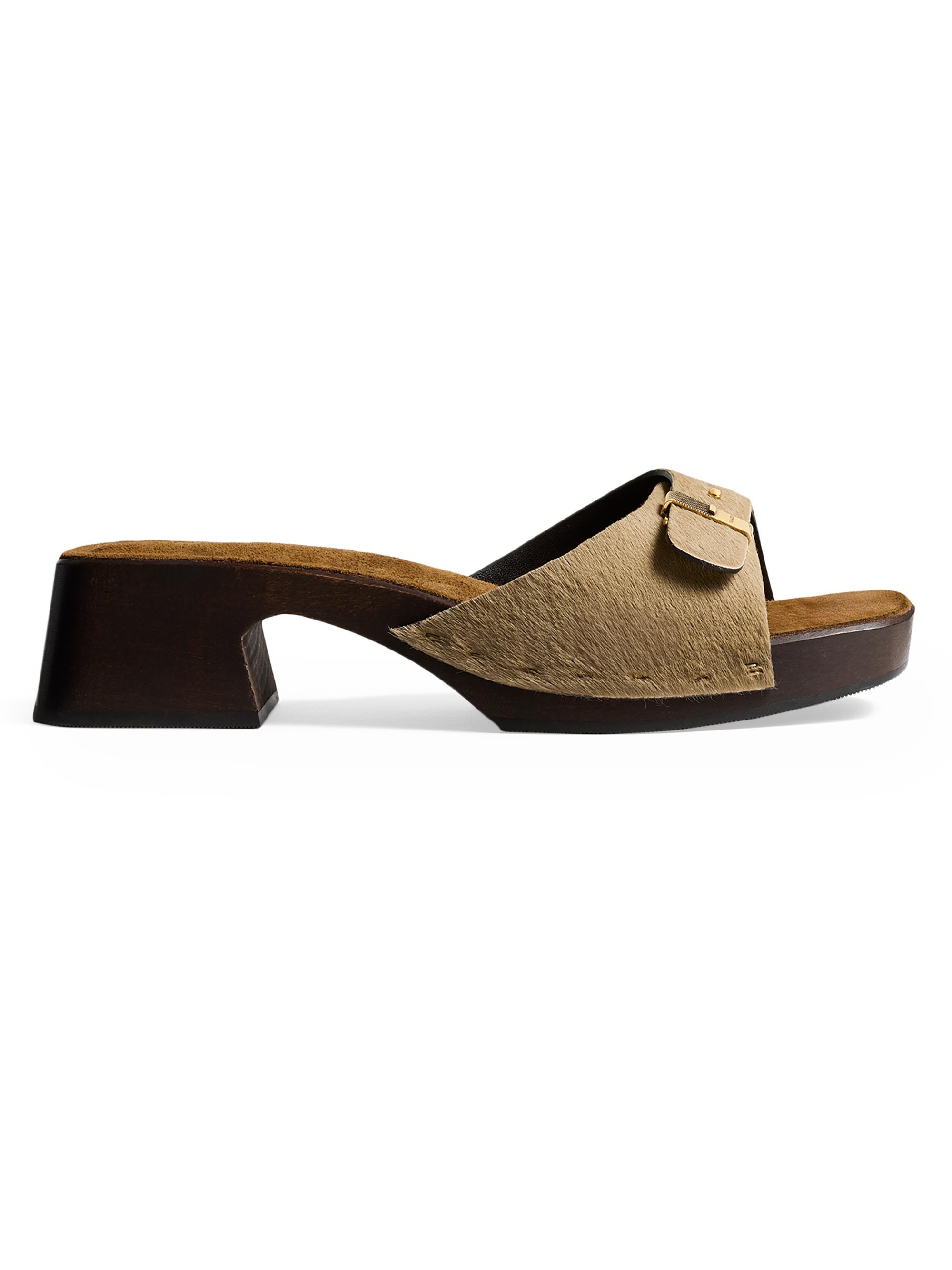 Khaite Women's Britt Buckle-Detail Calf Hair Sandals - Barley