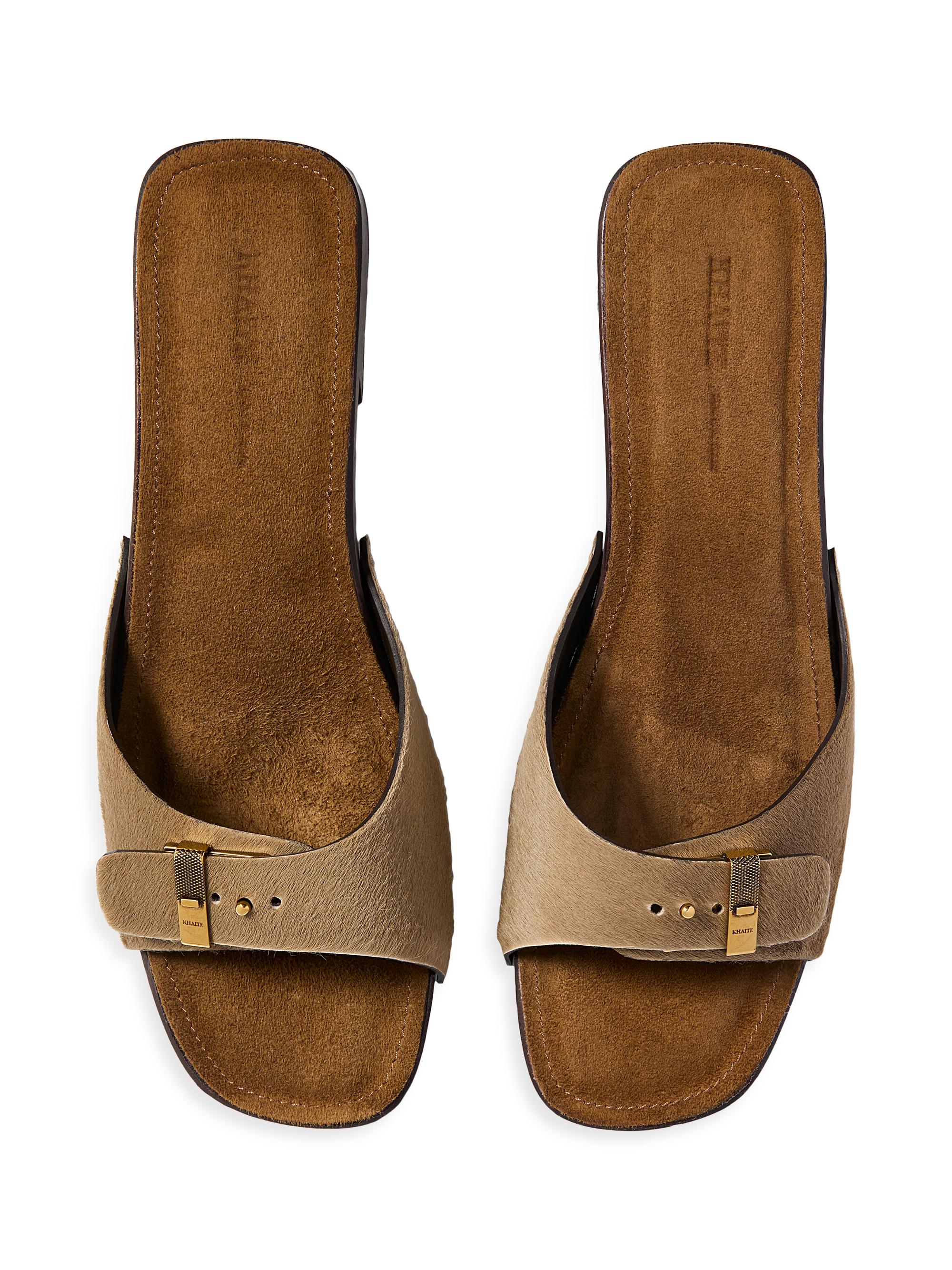 Khaite Britt Buckle-Detail Calf Hair Sandals | Saks Fifth Avenue