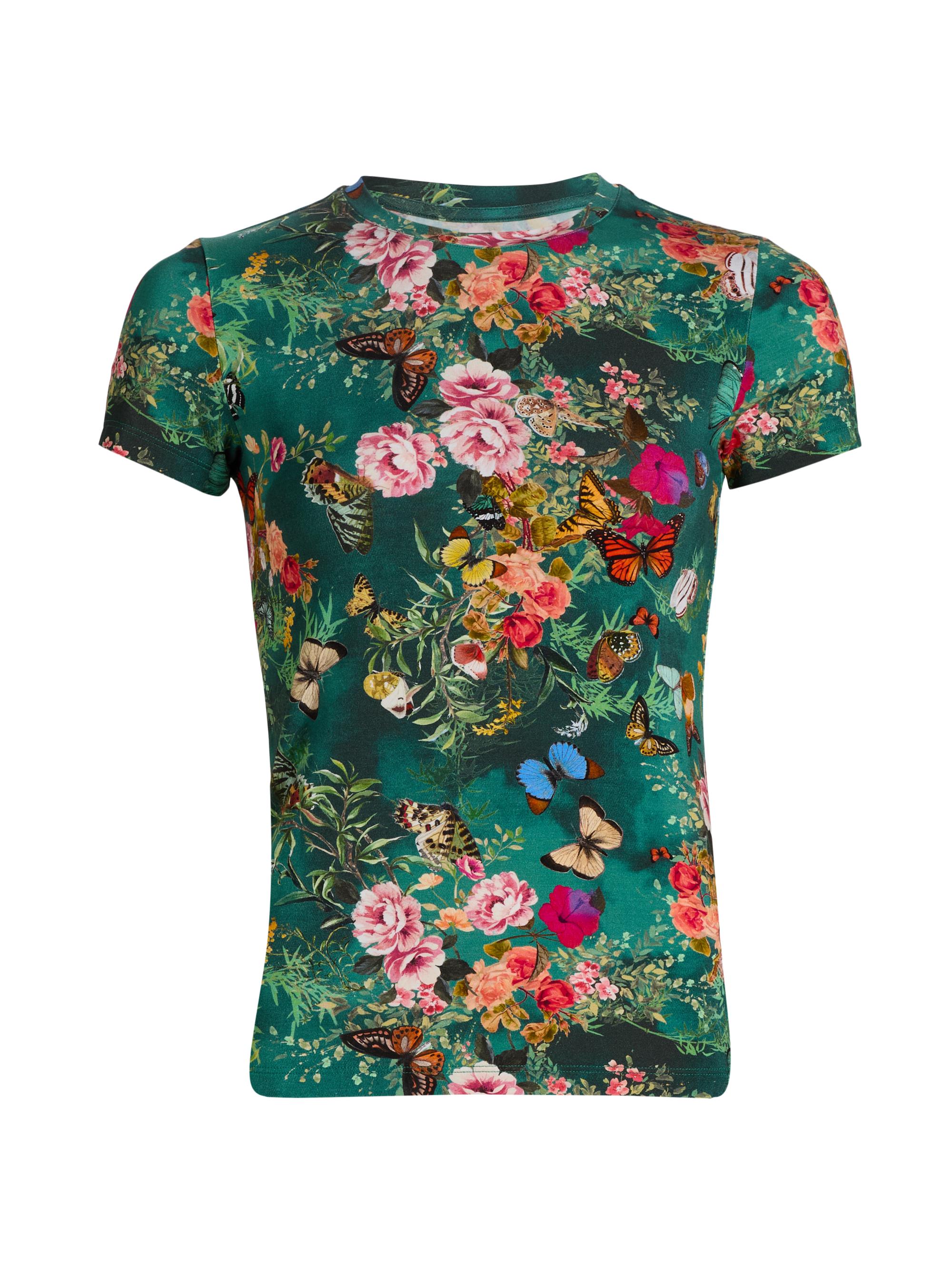 L'AGENCE Women's Ressi Butterfly Foral T-Shirt - Bottle Green Multi Butterfly