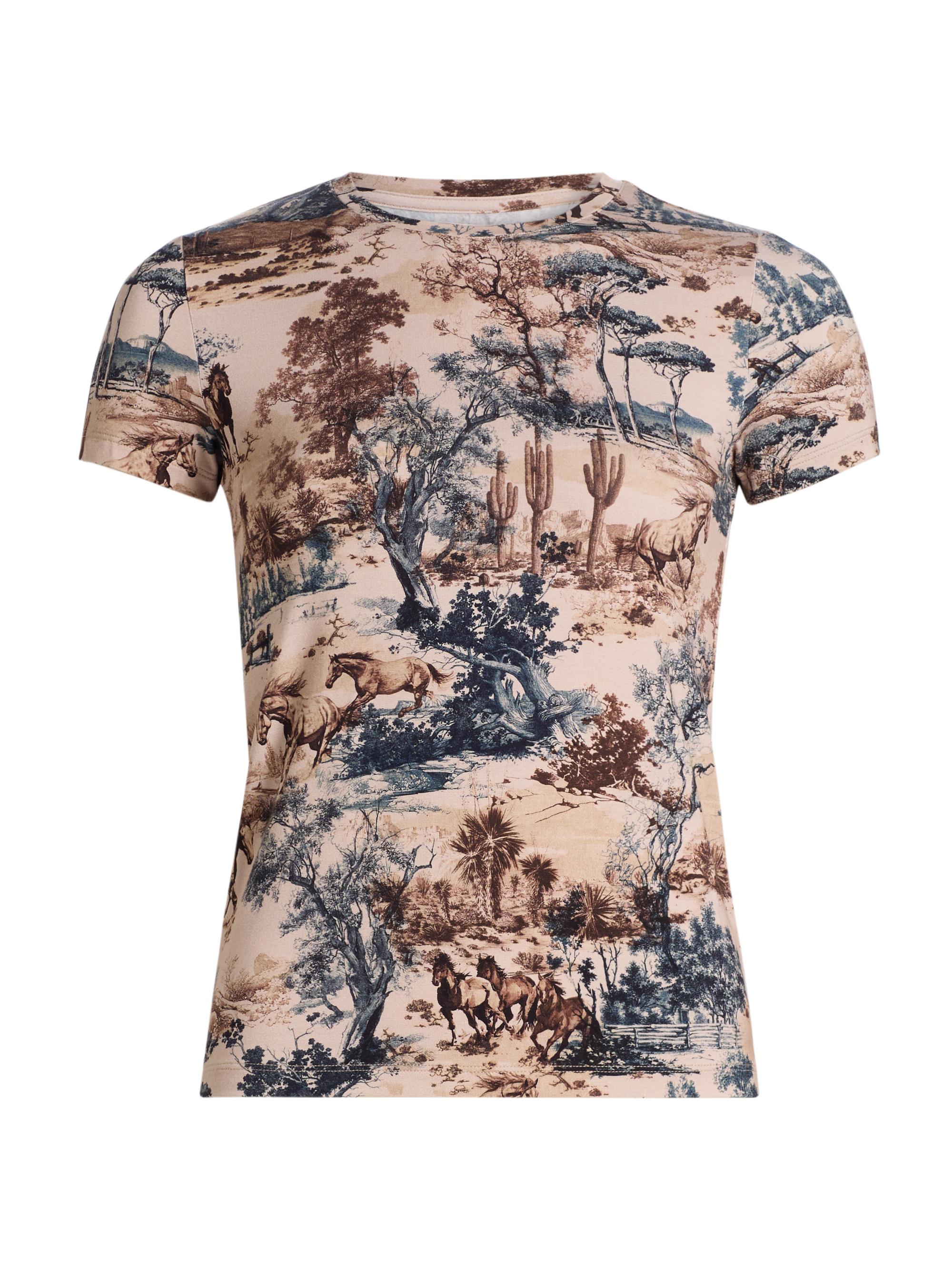 L'AGENCE Women's Ressi Western Crewneck T-Shirt - Tan Multi Western Toile