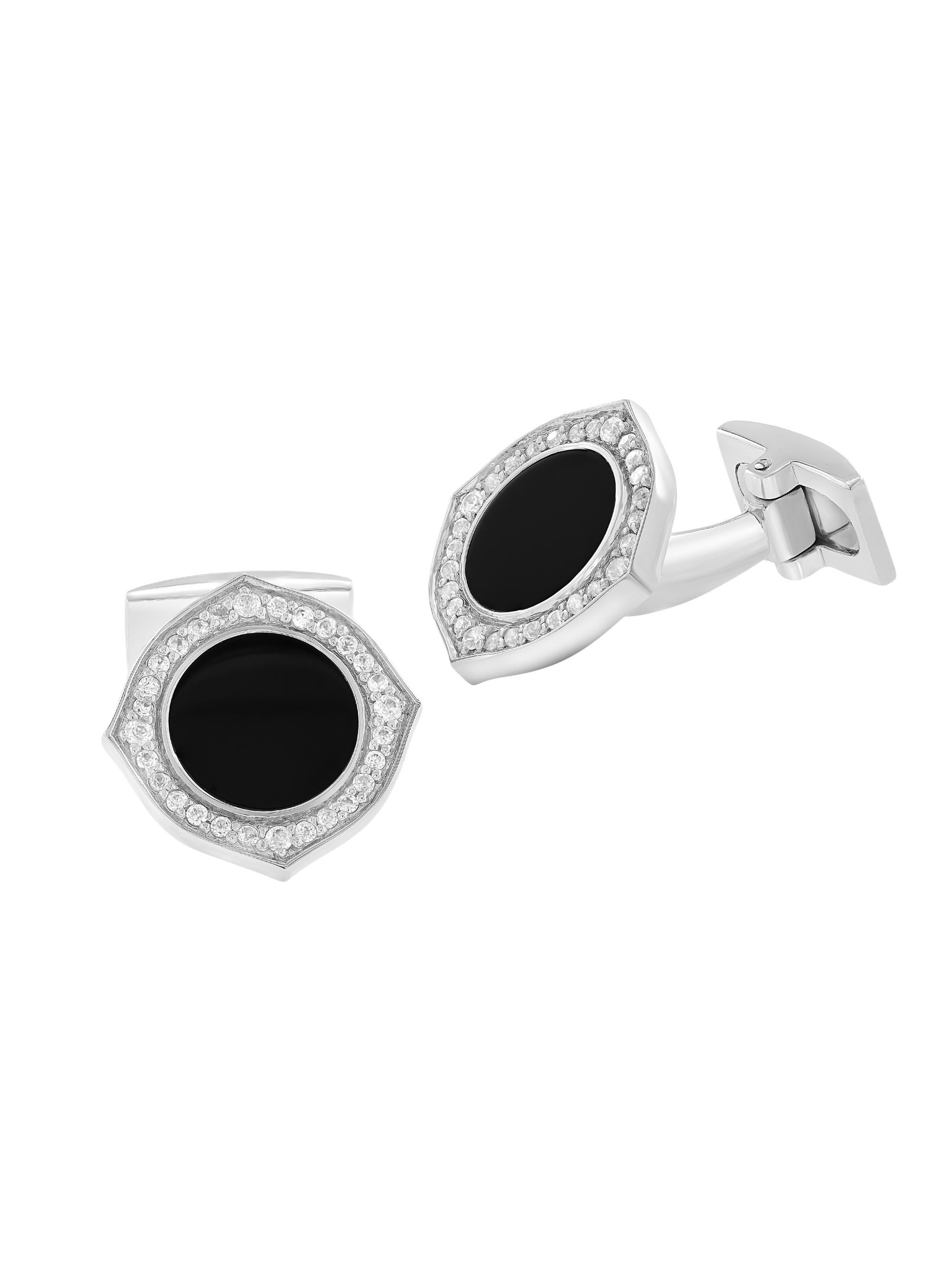 Saks Fifth Avenue Collection Men's 925 Sterling Silver, Onyx & Zircon Cufflinks - Silver