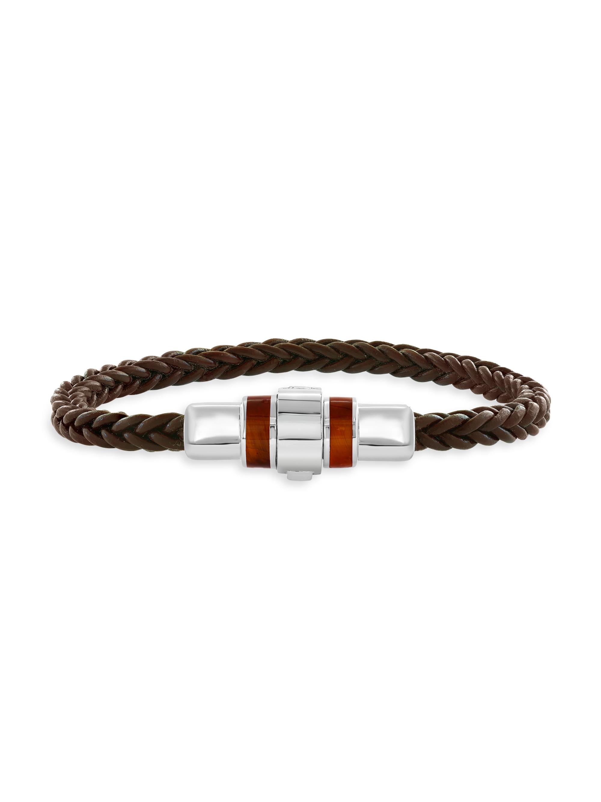 Saks Fifth Avenue Collection Men's Sterling Silver, Tiger's Eye & Leather Bracelet - Brown