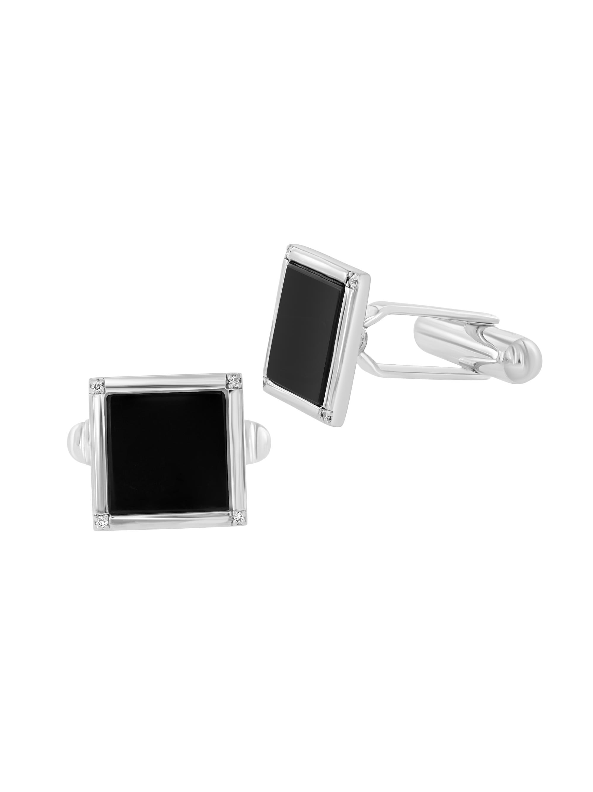 Saks Fifth Avenue Collection Men's 925 Sterling Silver, Diamond & Onyx Cufflinks - Silver