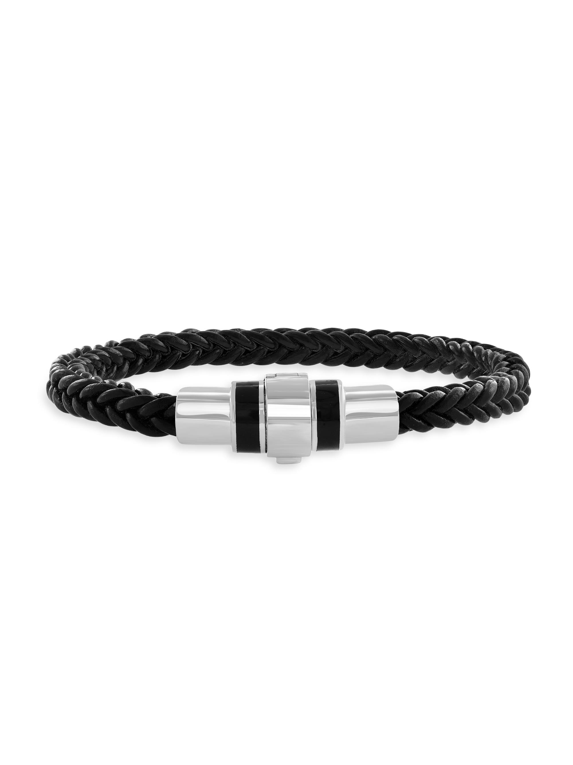 Saks Fifth Avenue Collection Men's 925 Sterling Silver & Black Agate Cord Bracelet - Black