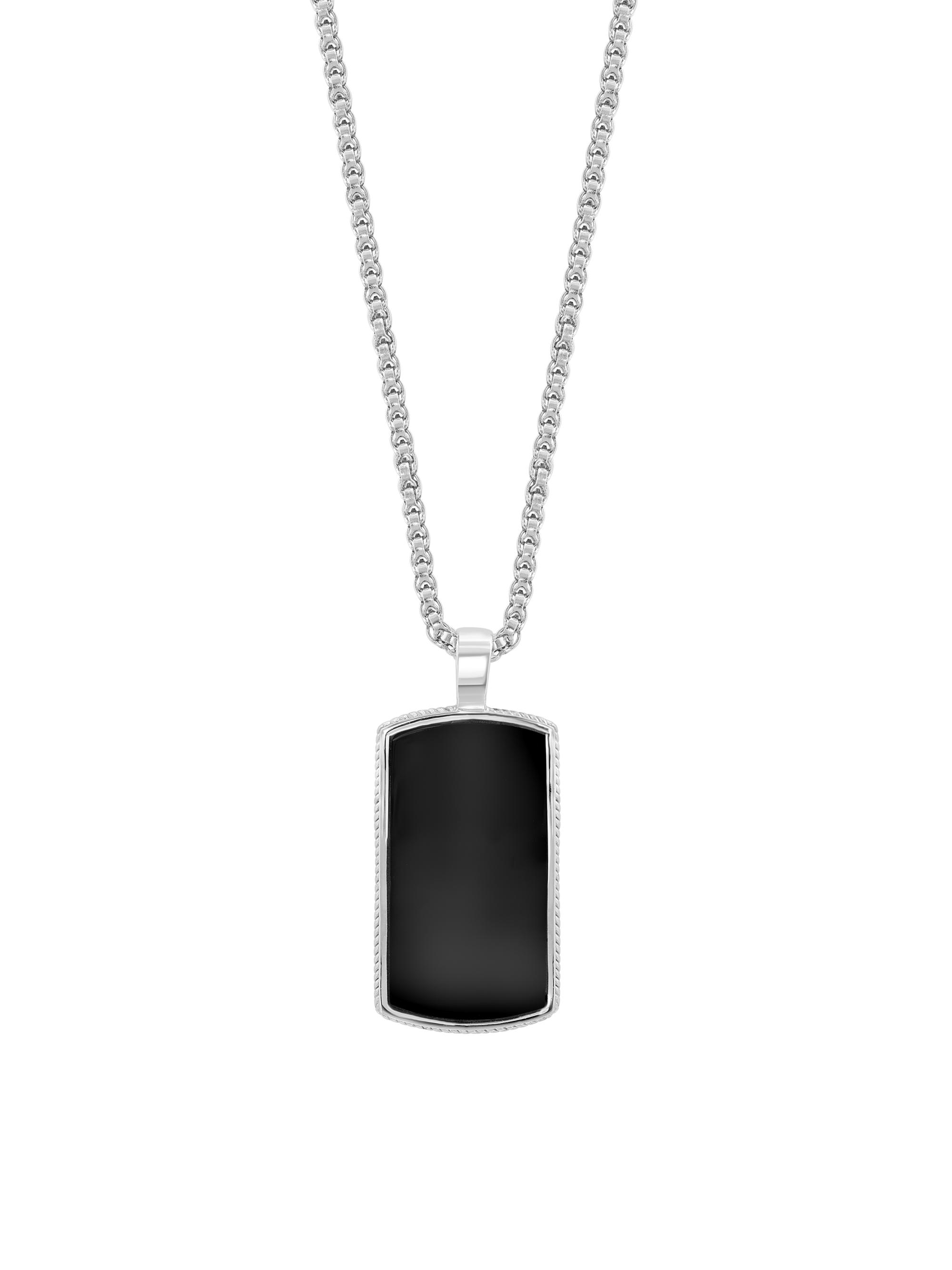 Saks Fifth Avenue Collection Men's 925 Sterling Silver & Black Agate Pendant Necklace - Silver
