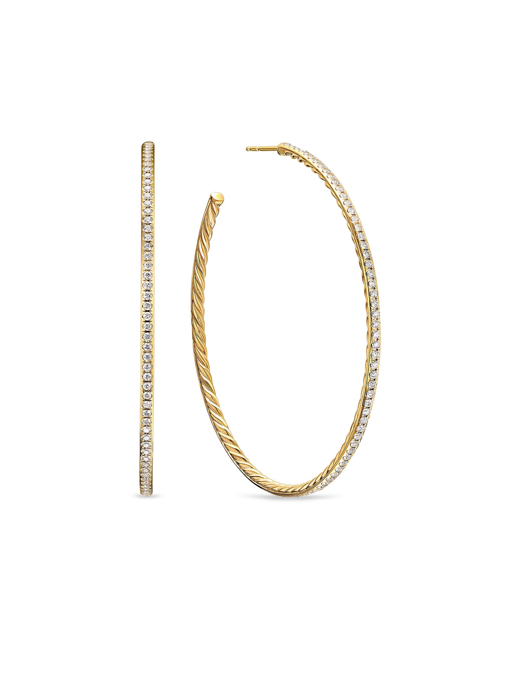 David Yurman Women's Pavé Hoop Earrings in 18K Yellow Gold with Diamonds, 63.5MM - Diamond