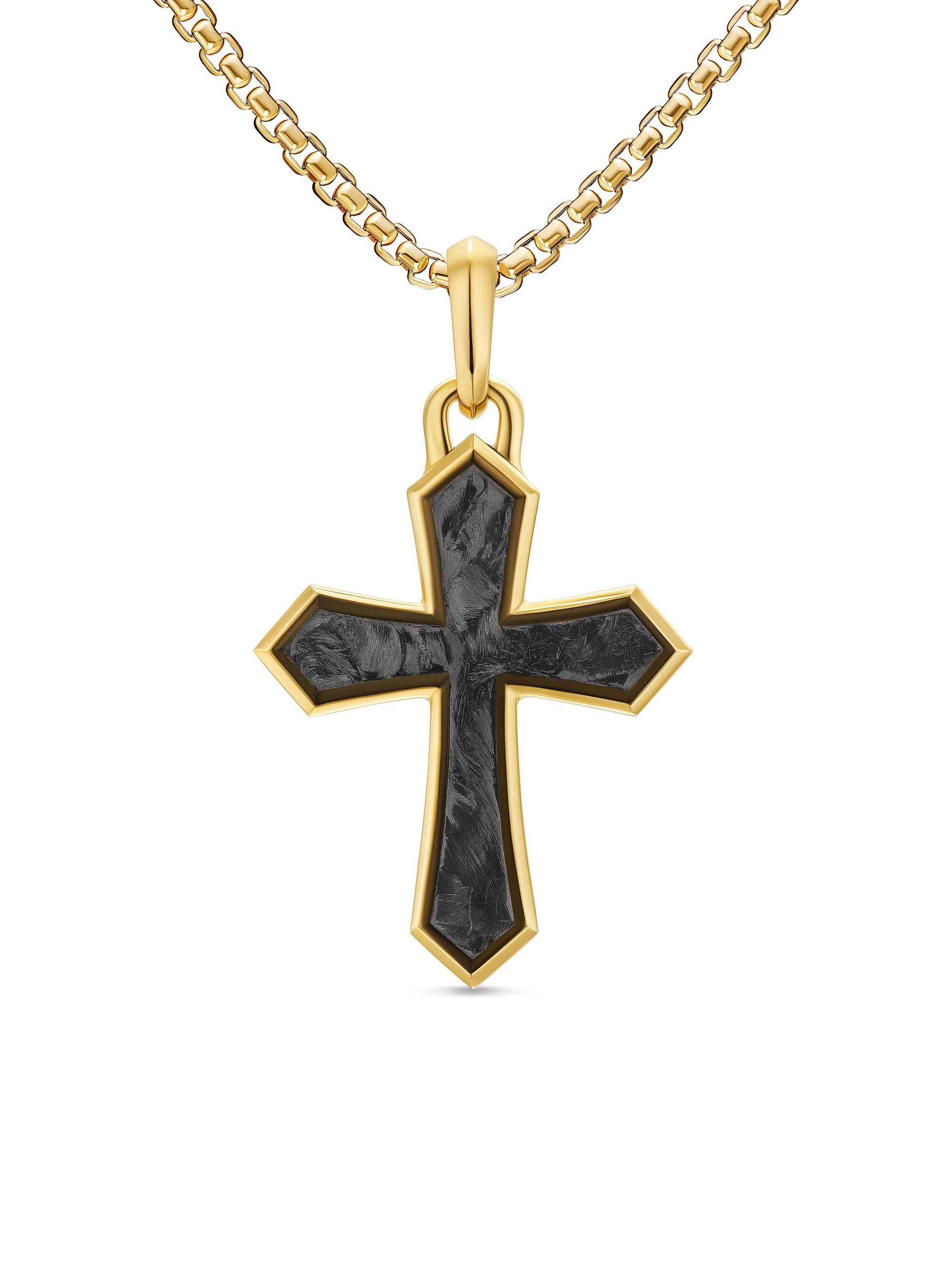 David Yurman Men's Cross Amulet in 18K Yellow Gold with Forged Carbon, 28MM - Forged Carbon