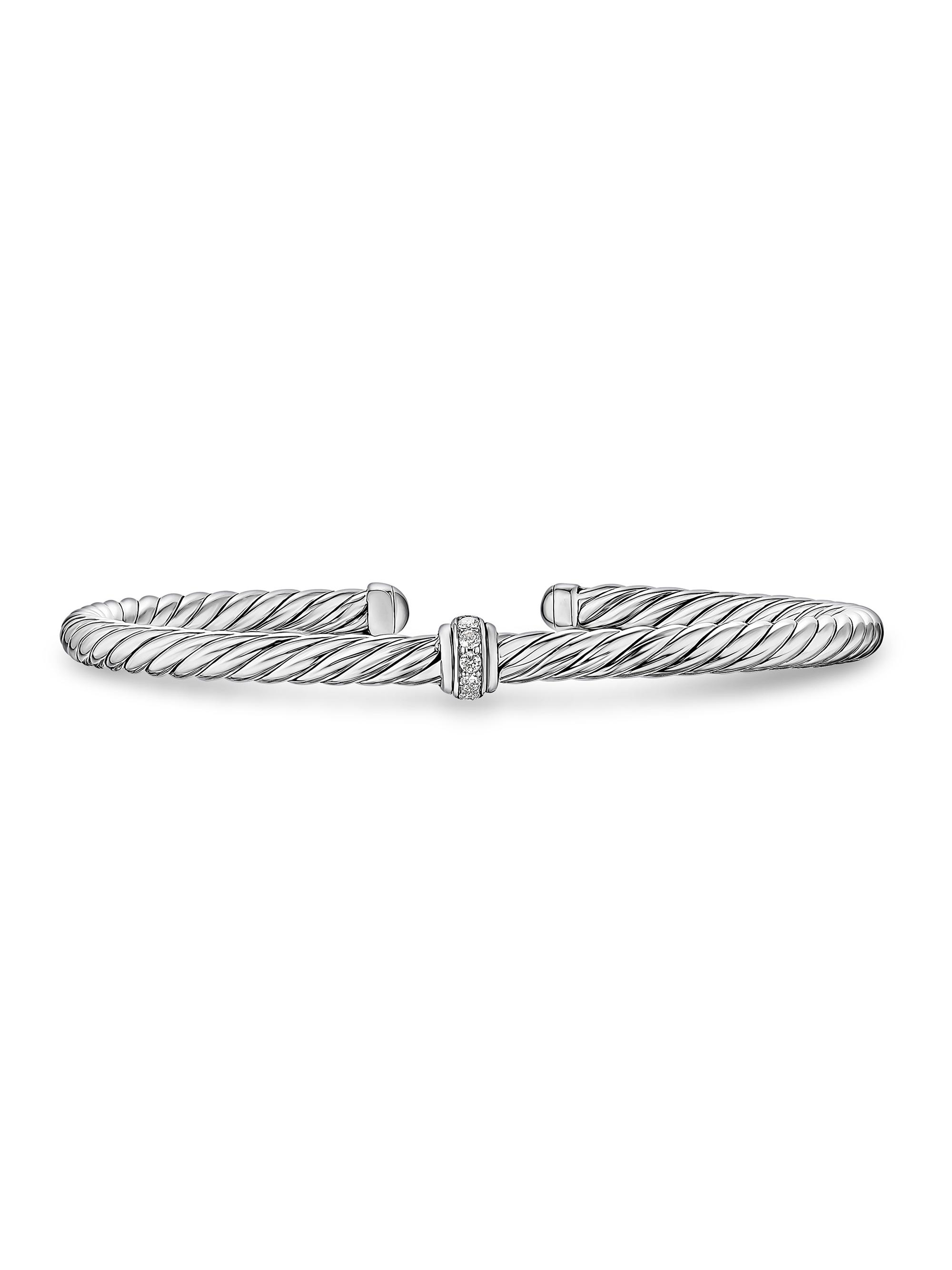 David Yurman Women's Cable Flex Station Bracelet in Sterling Silver - Diamond