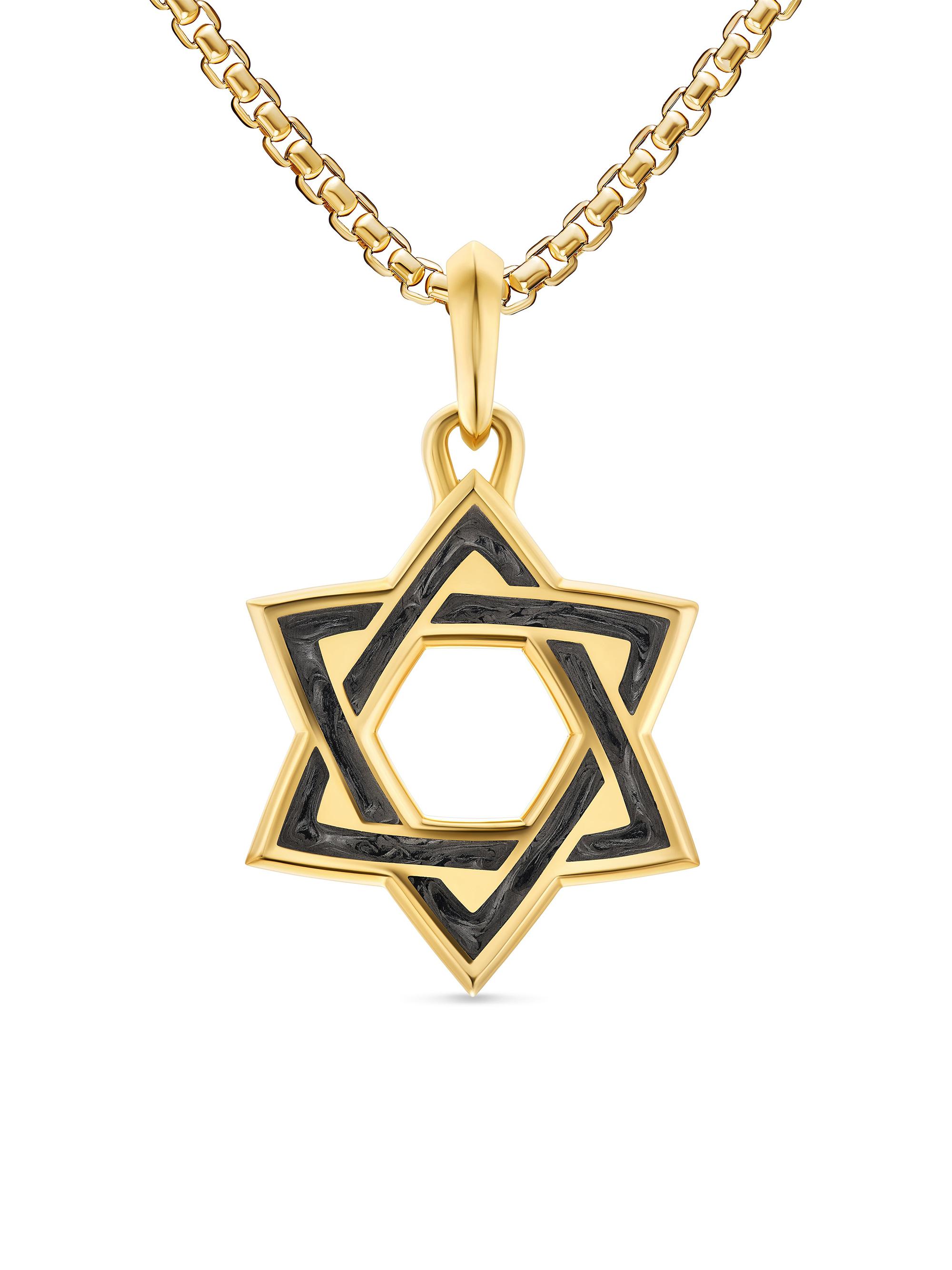 David Yurman Men's Star of David Amulet in 18K Yellow Gold with Forged Carbon, 25MM - Forged Carbon