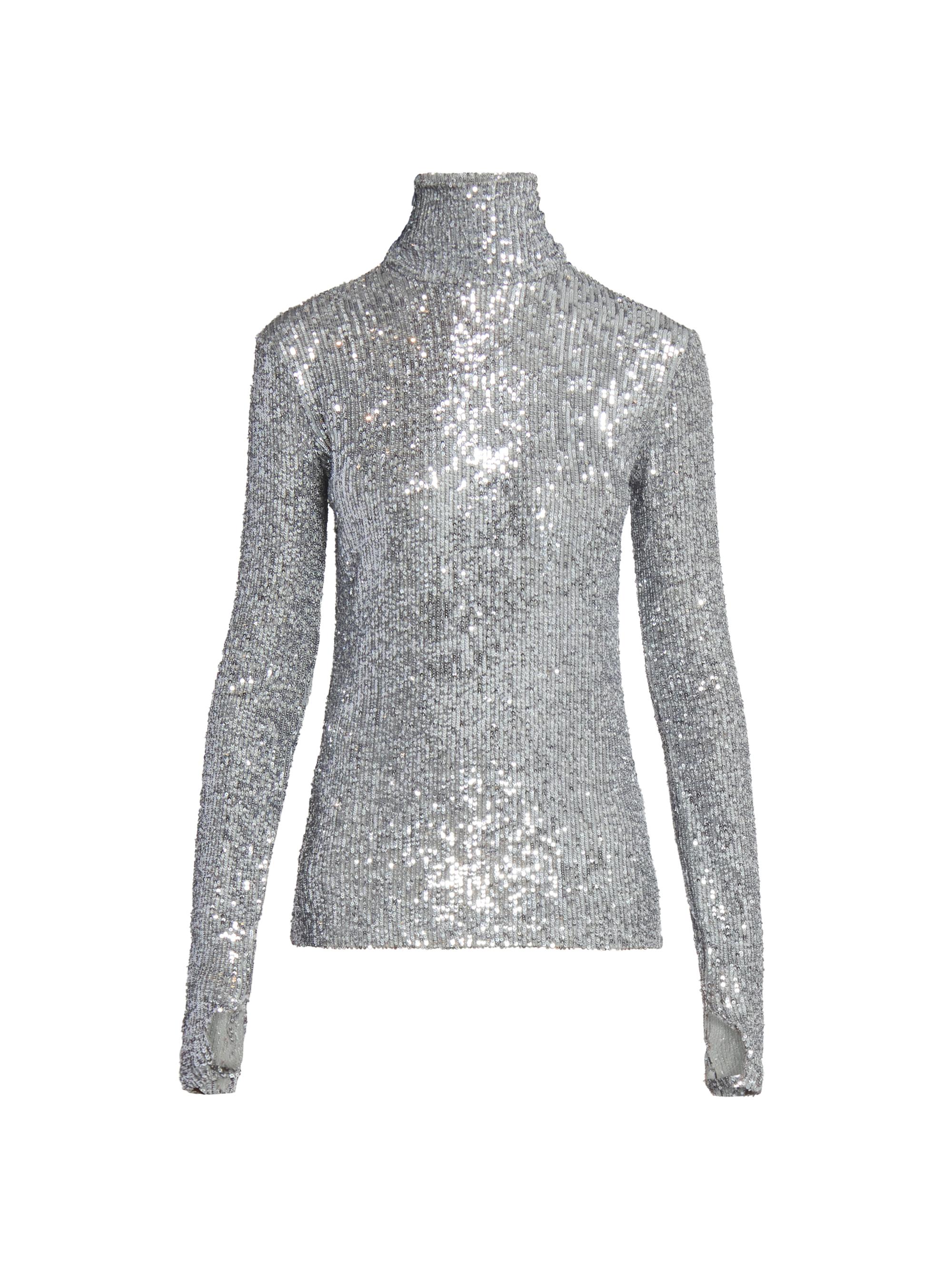 Rabanne Women's Sequinned Turtleneck Top - Silver