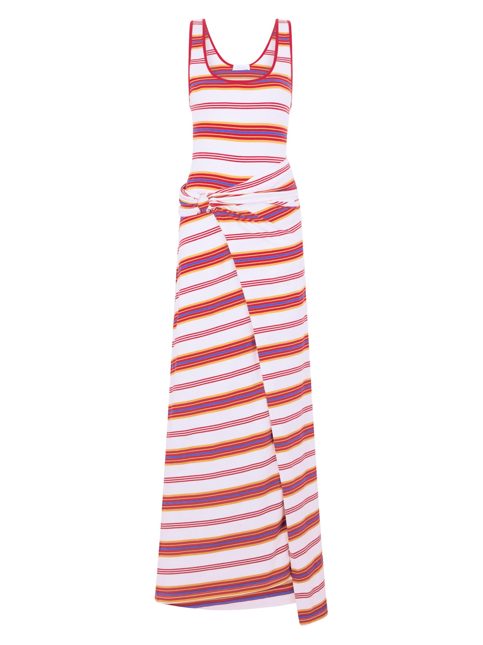 Rabanne Women's Stripe Cotton-Blend Tie-Waist Maxi-Dress - Stripes Cream Orange