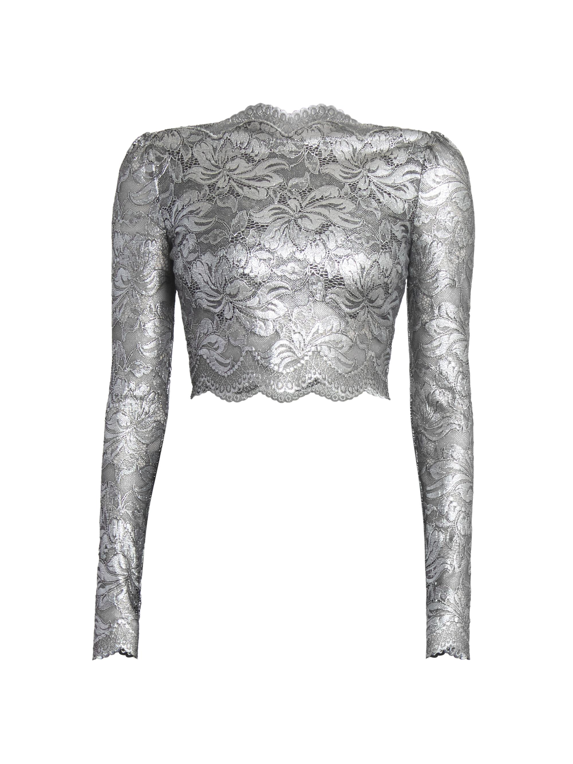 Rabanne Women's Metallic Lace Crop Top - Black Silver