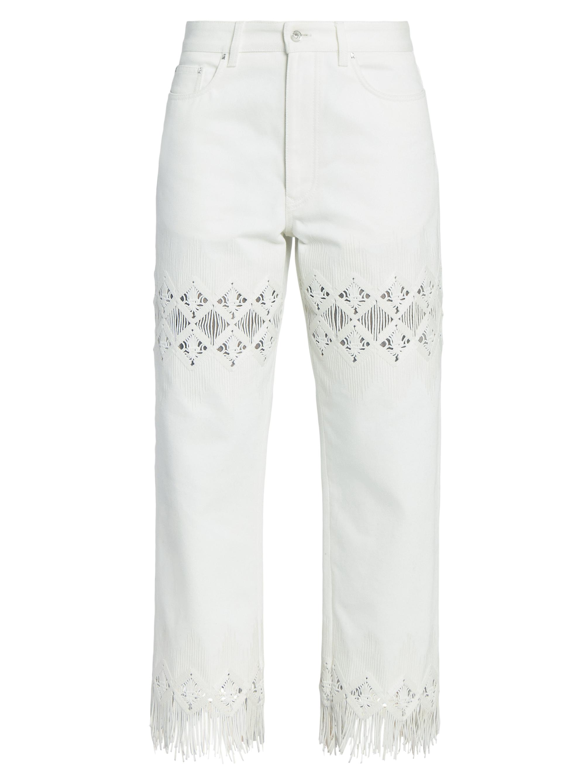 Rabanne Women's Embroidered Fringed Straight-Leg Jeans - Off White Denim