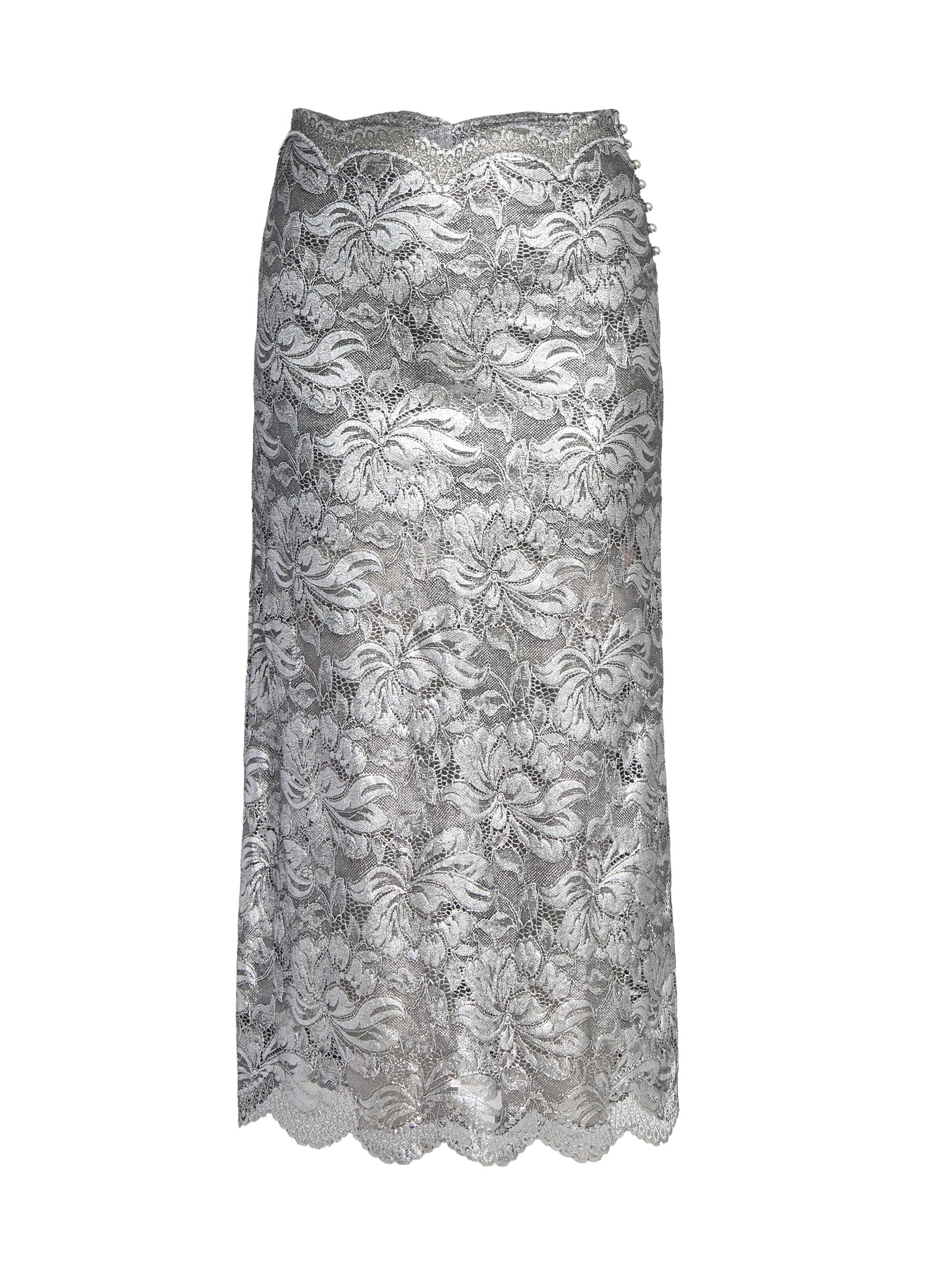 Rabanne Women's Metallic Lace Midi-Skirt - Black Silver