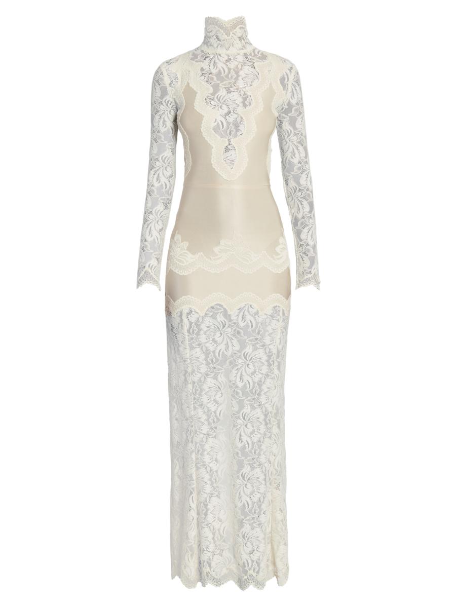 rabanne lace trimmed silk satin maxi dress Rabanne - Ivory Long Dress In Lace And Jersey - T42 - Women