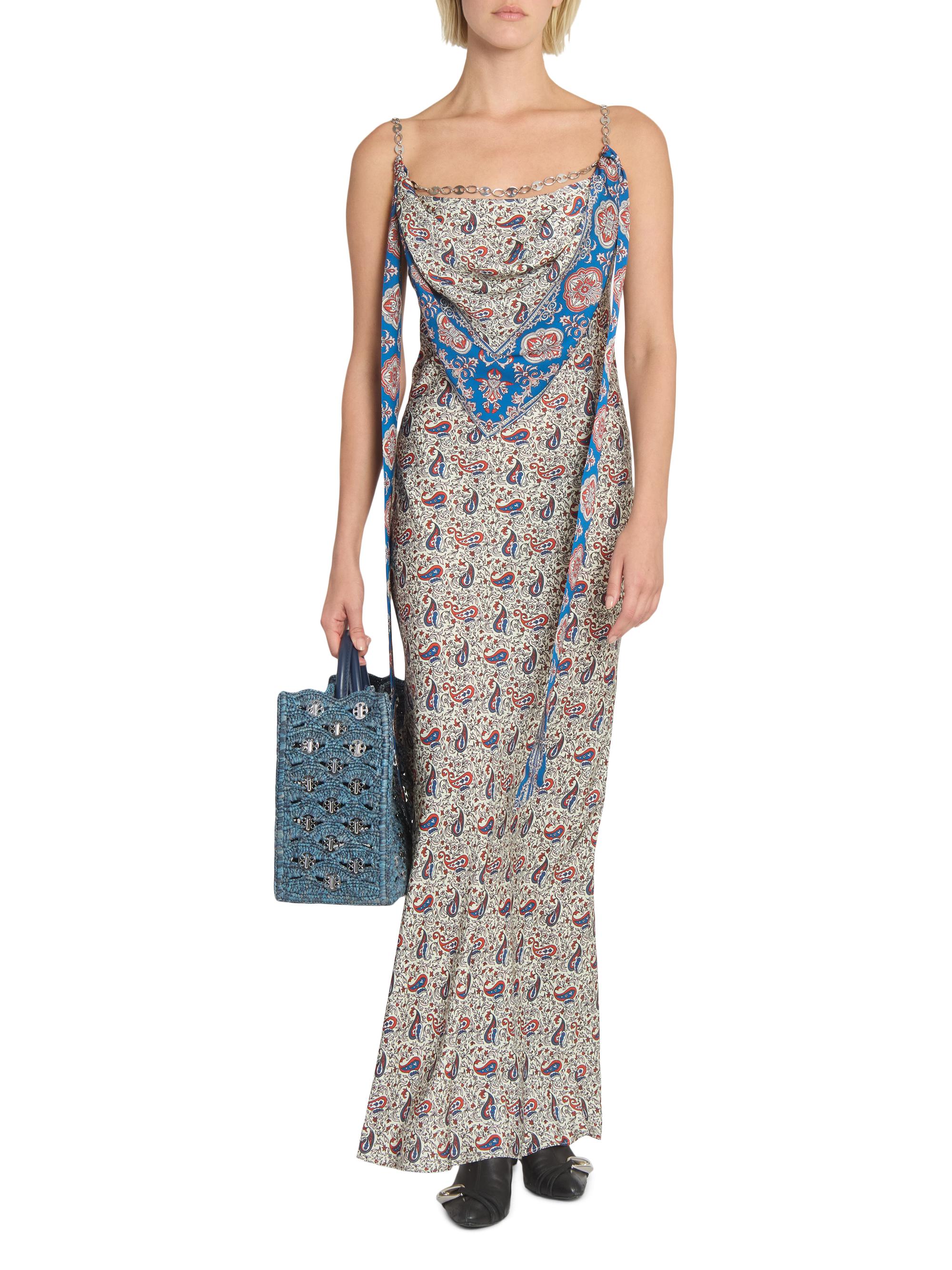 paisley satin dress Rabanne Paisley Satin Slim-Fit Maxi Dress