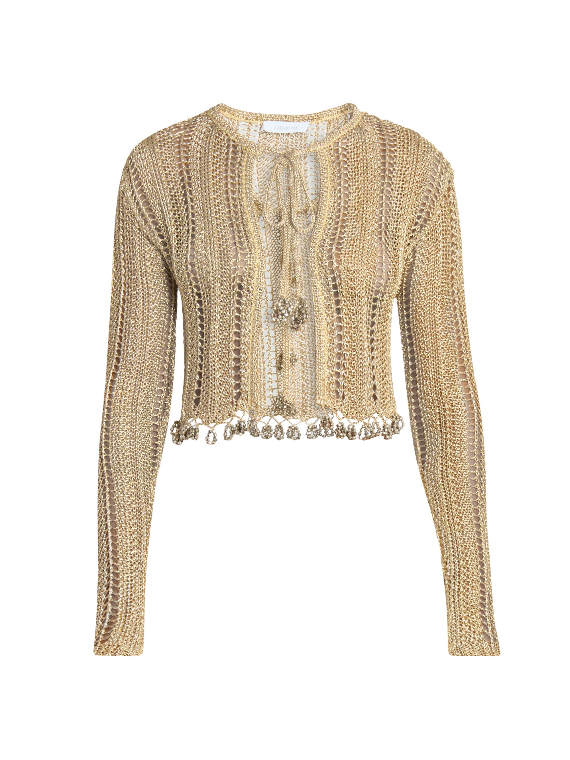 Rabanne Women's Crochet Slim-Fit Cropped Cardigan - Light Gold