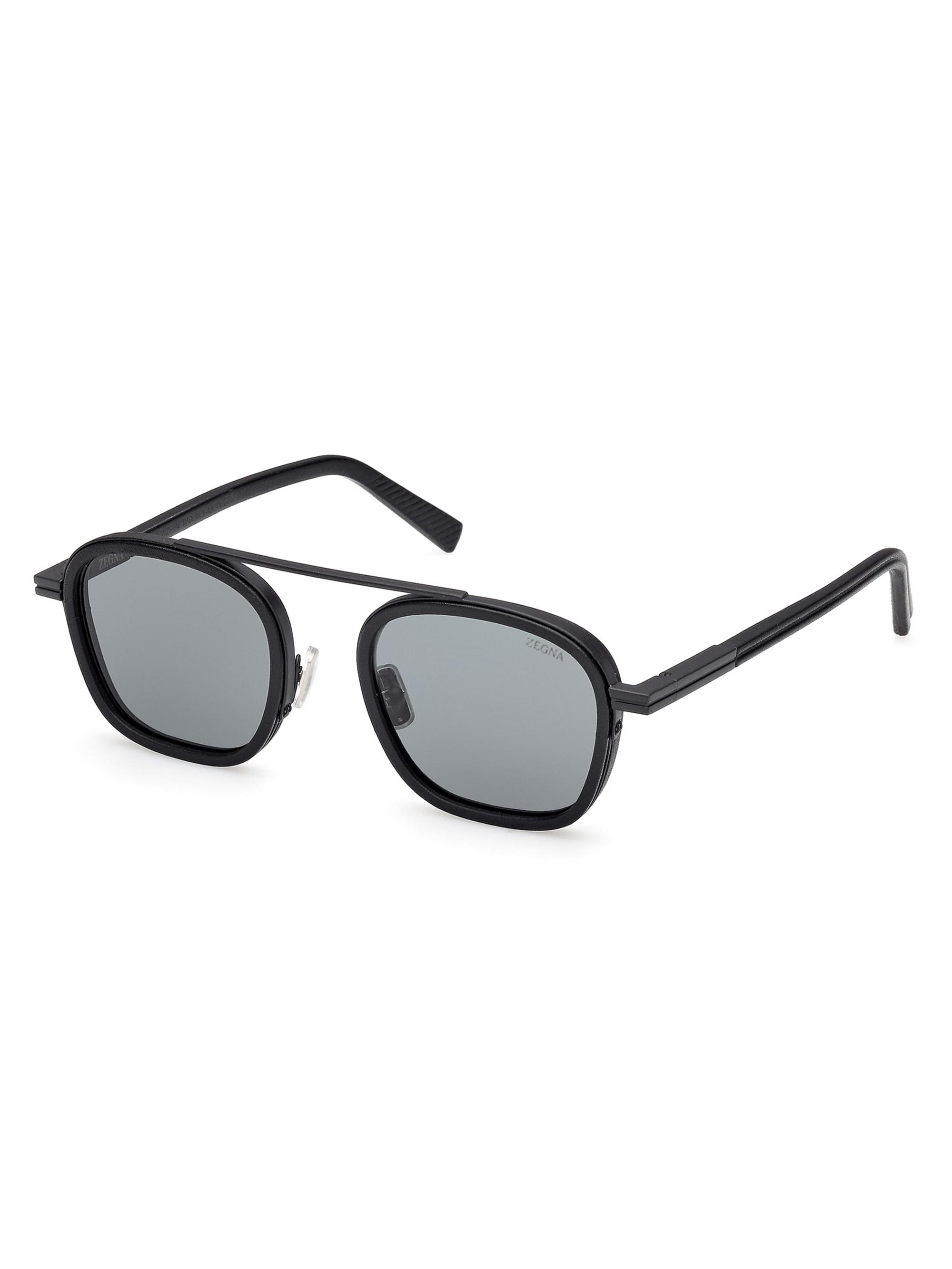ZEGNA Men's 51MM Geometric Sunglasses - Shiny Black Smoke