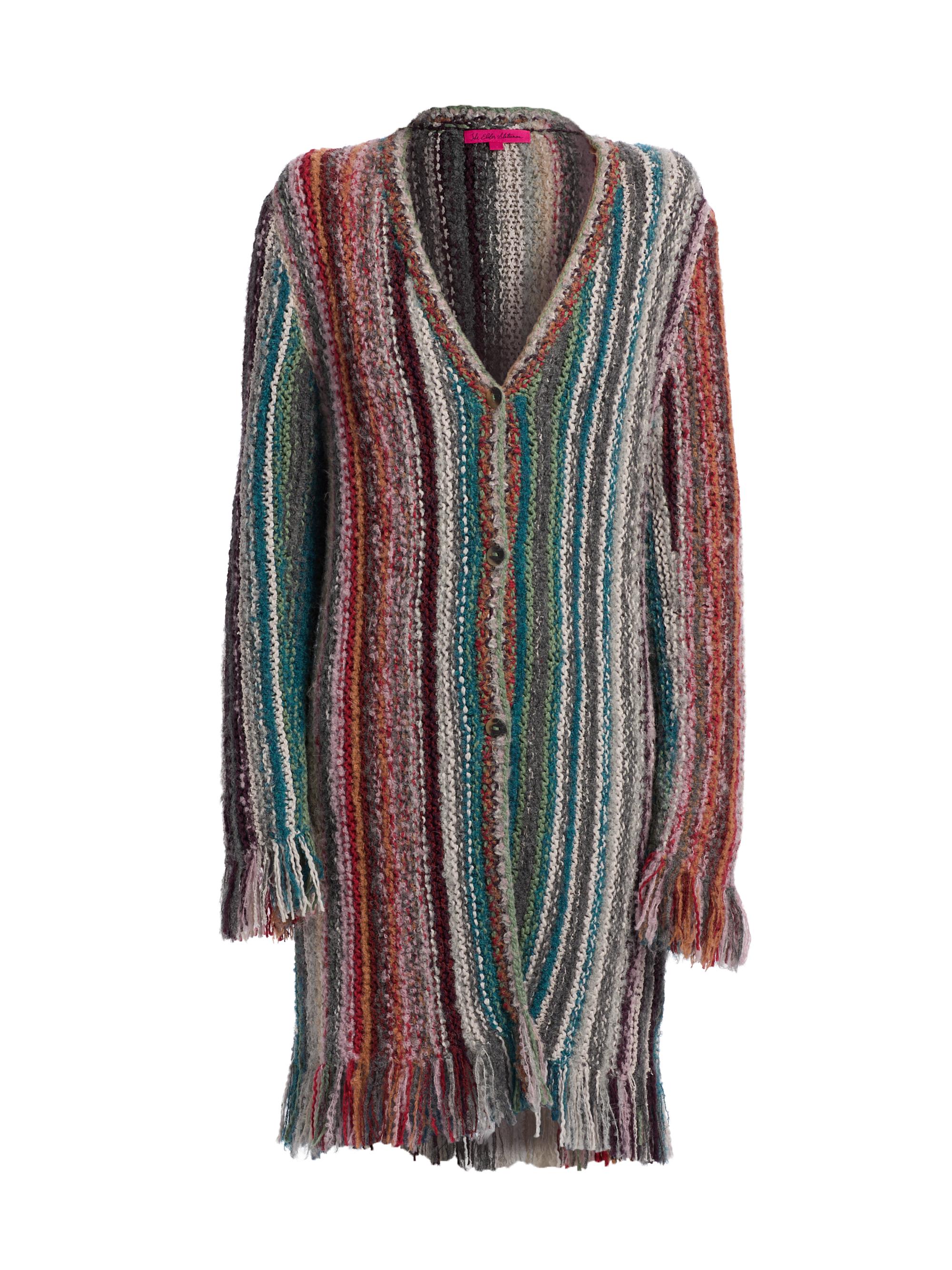 The Elder Statesman Women's Mixed Fringe Stripe Cardigan - Beachy Multi