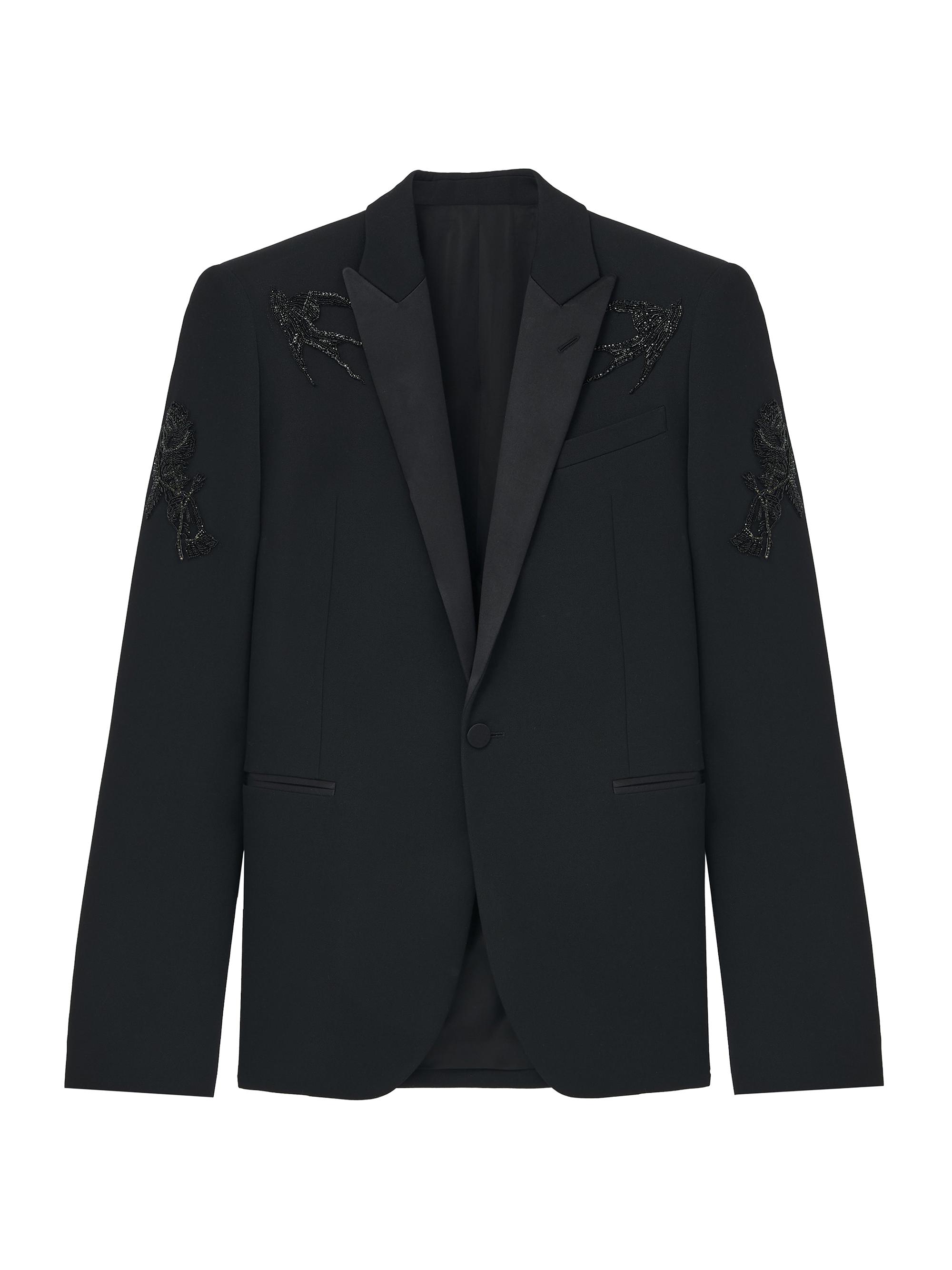 McQueen Men's Embellished Wool Tuxedo Jacket - Black
