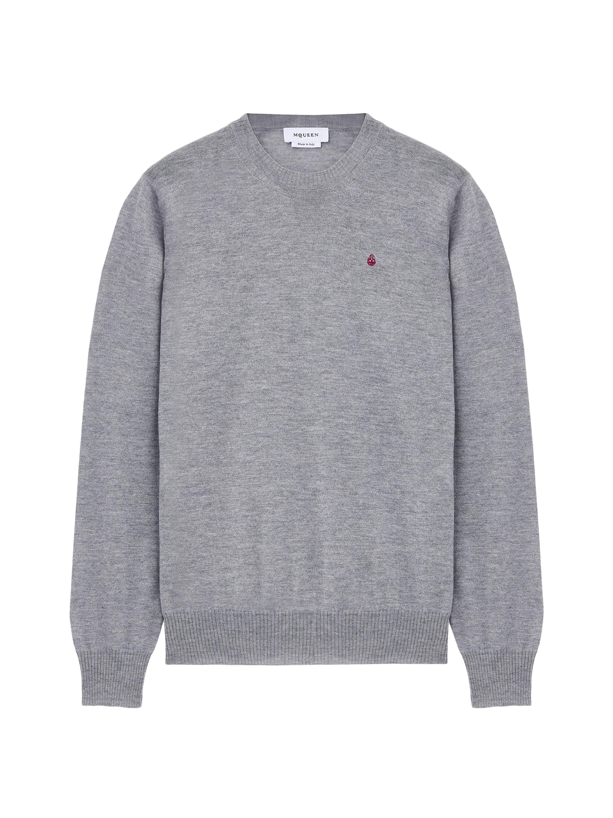 McQueen Men's Logo-Embroidered Heathered Wool Sweater - Pale Grey