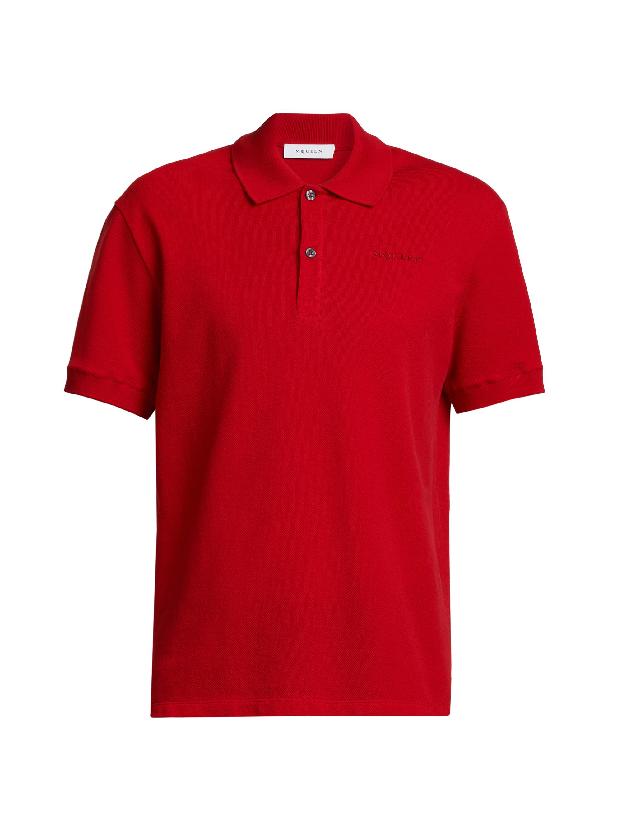 McQueen Men's Logo Embroidered Cotton Polo Shirt - Lust Red