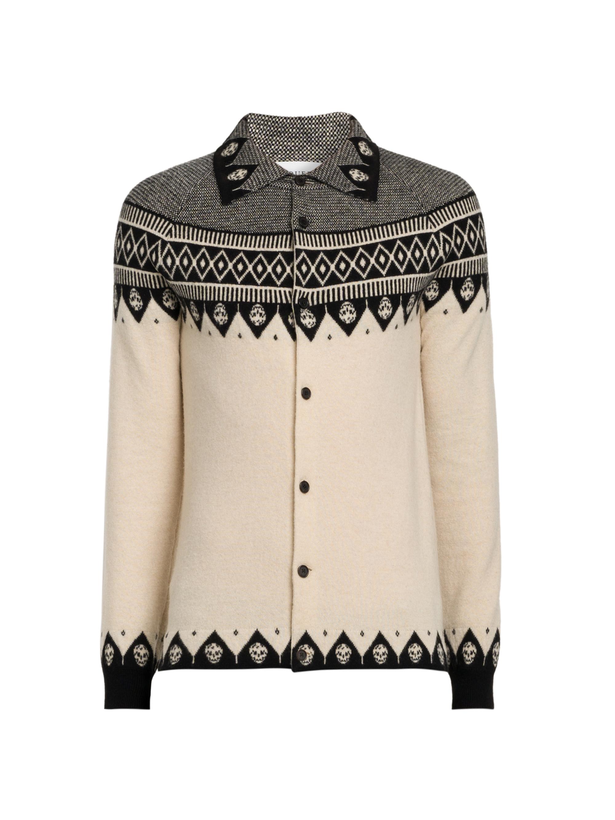 McQueen Men's Skull Knit Cardigan - Ecru Black