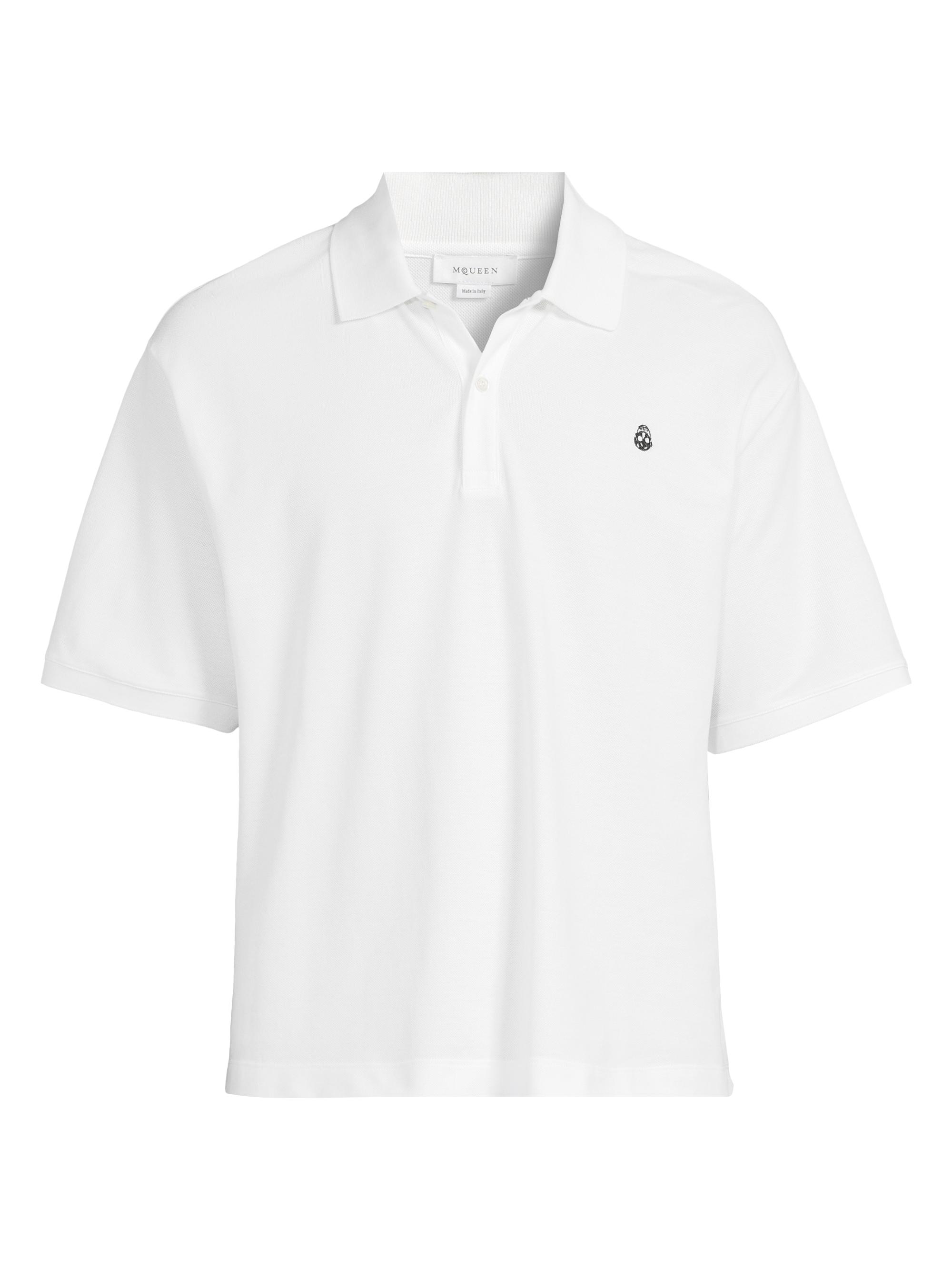 McQueen Men's Skull Embroidered Boxy Cotton Polo Shirt - Optical White
