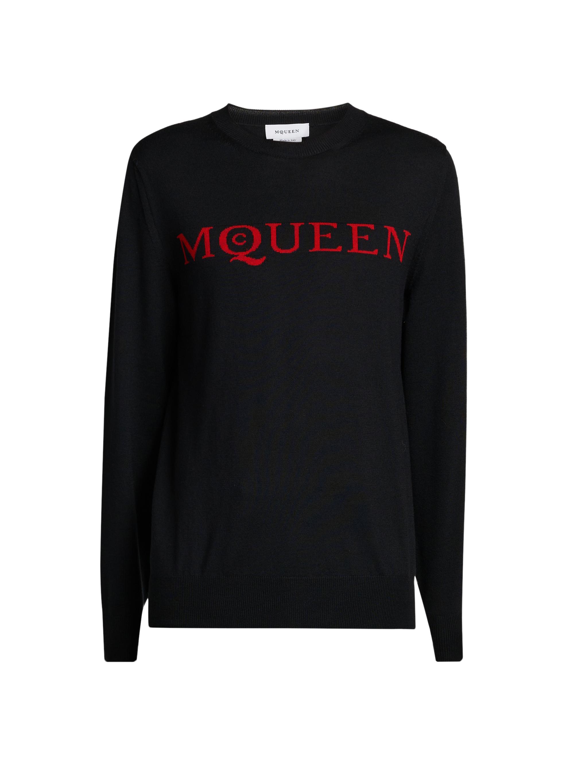 McQueen Men's Logo Wool Crewneck Sweater - Black Lust Red