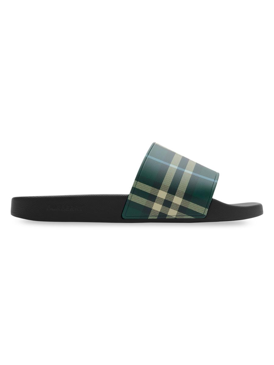 Burberry Men's Furley Check Slide Sandals In Green