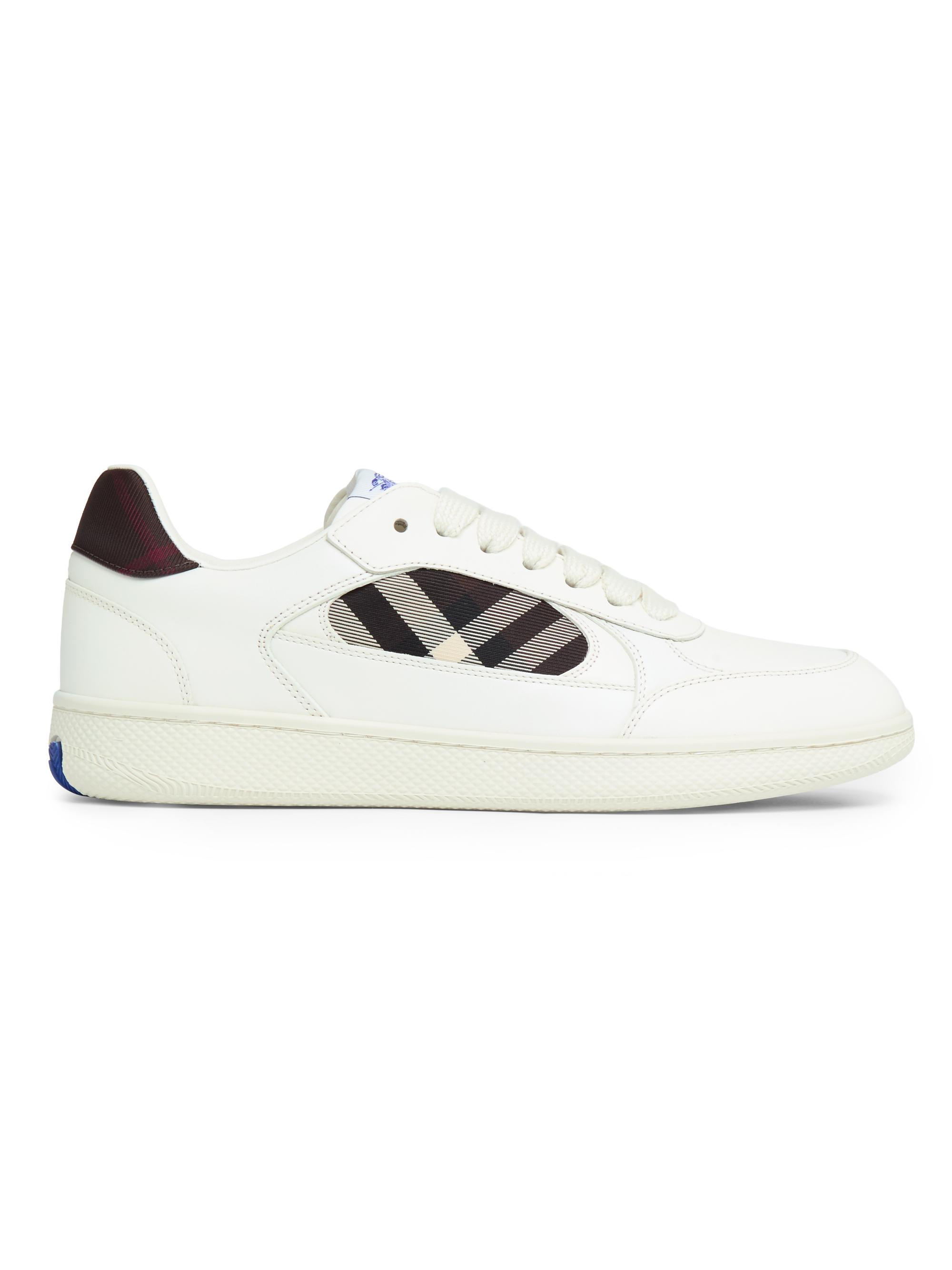 Burberry Men's Check Low-Top Leather Sneakers - Cotton Mahogany
