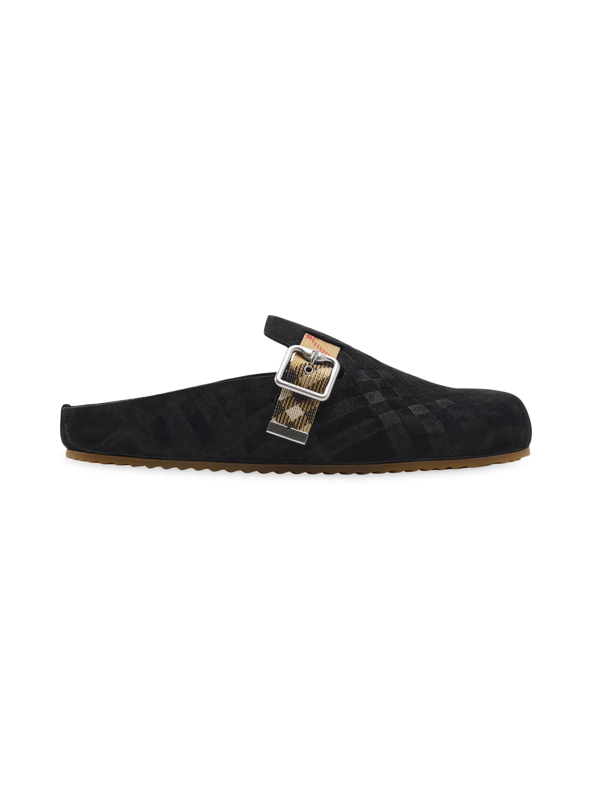 Burberry Urchin Check-Trimmed Suede Clogs | Saks Fifth Avenue