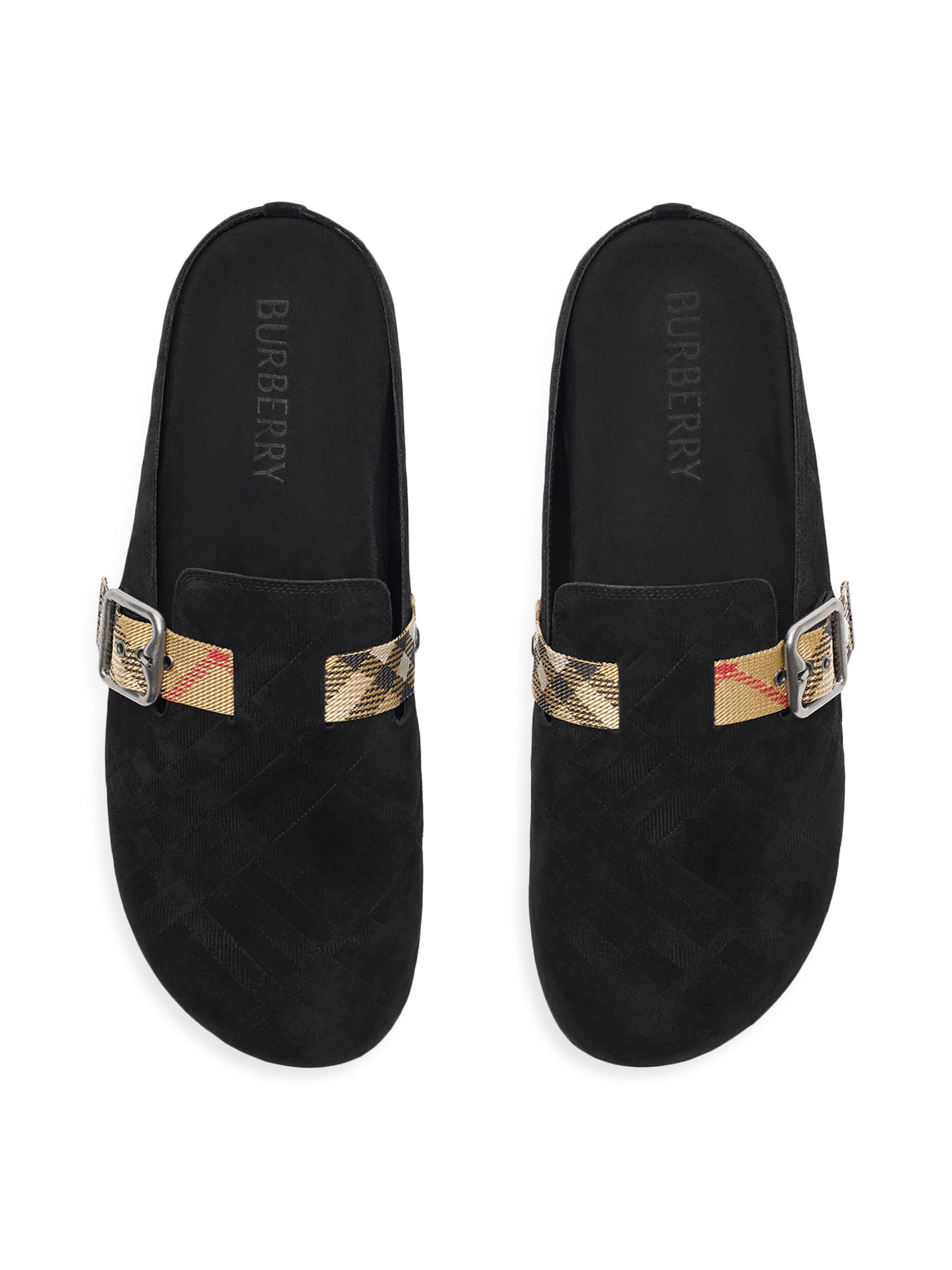 Burberry Urchin Check-Trimmed Suede Clogs | Saks Fifth Avenue