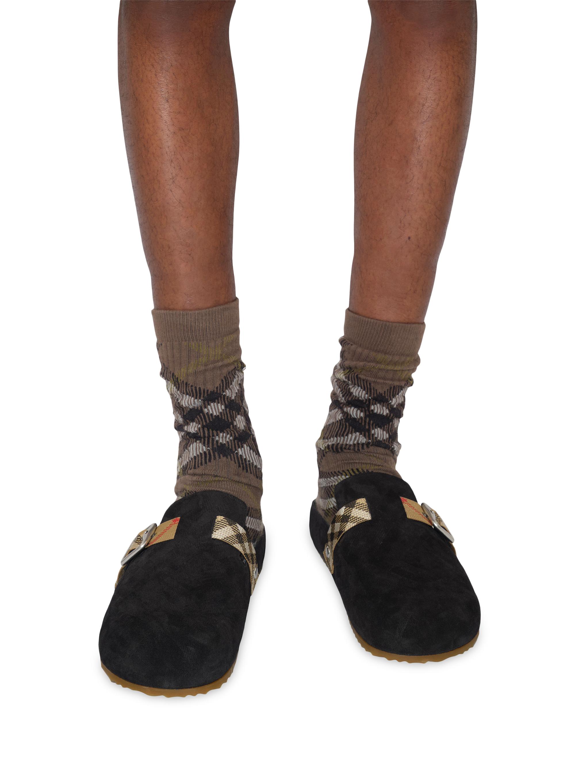 Burberry Urchin Check-Trimmed Suede Clogs | Saks Fifth Avenue