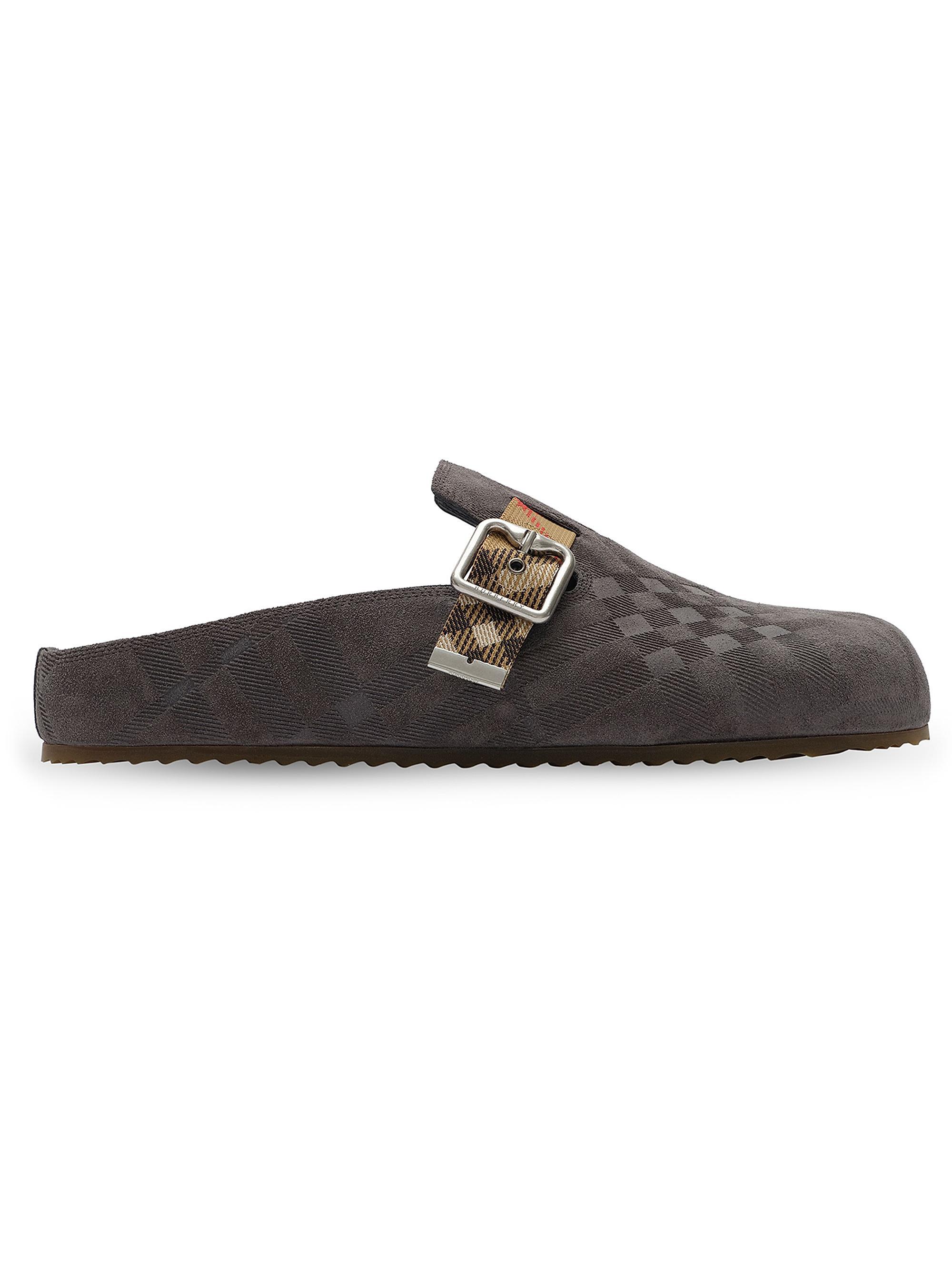 Burberry Men's Urchin Check-Trimmed Suede Clogs - Wave Blue