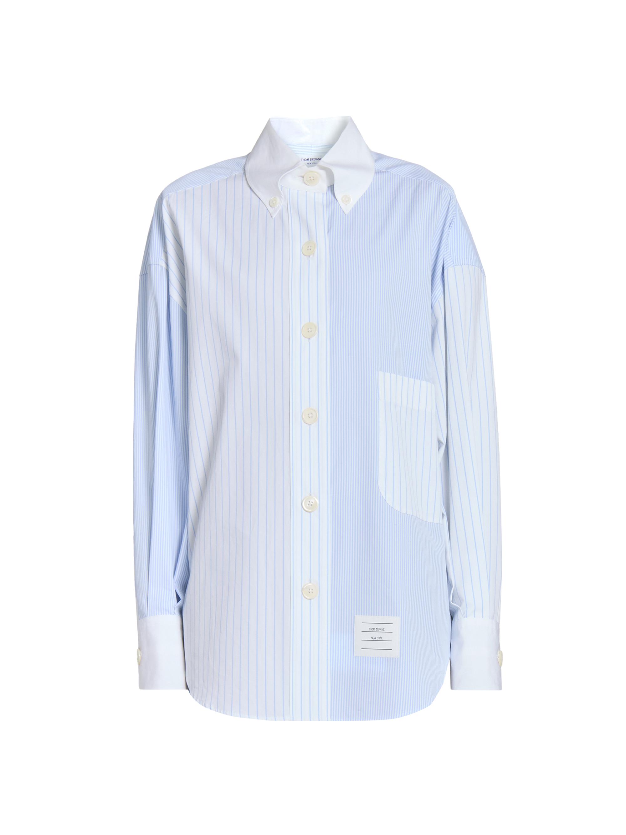 Thom Browne Women's Striped Cotton Poplin Supersized Button-Down Shirt - Light Blue