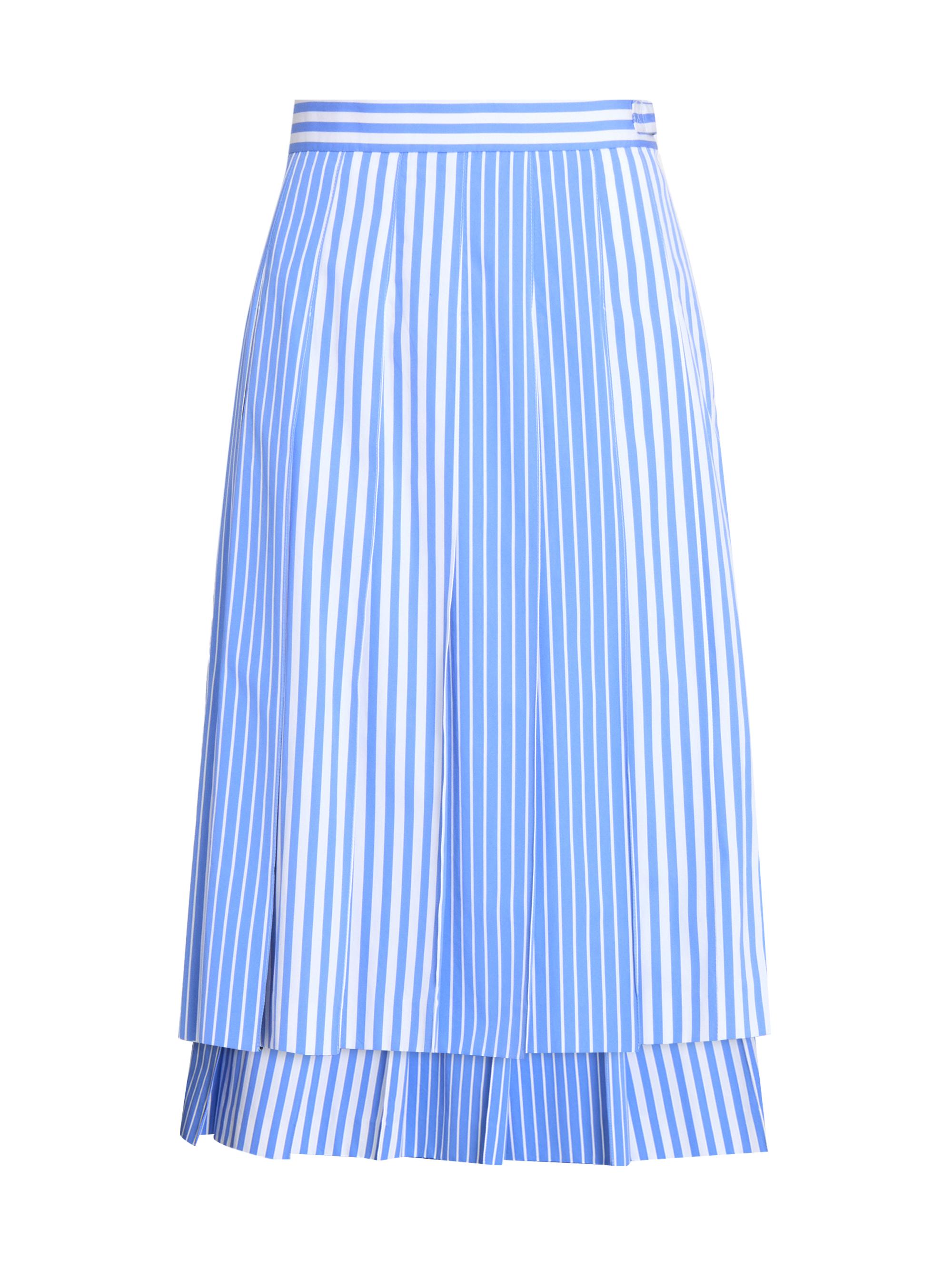Thom Browne Women's Striped Pleated Cotton Midi-Skirt - Medium Blue