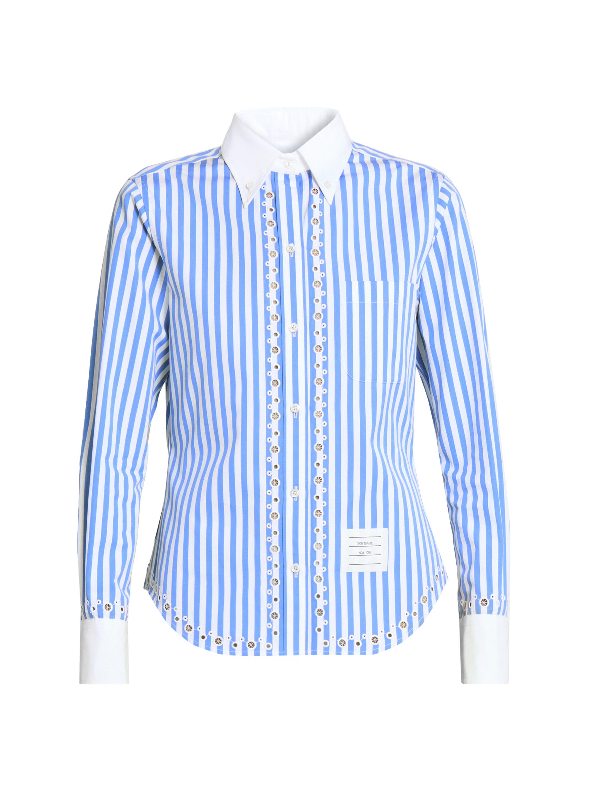 Thom Browne Women's Striped Eyelet Cotton Button-Down Shirt - White