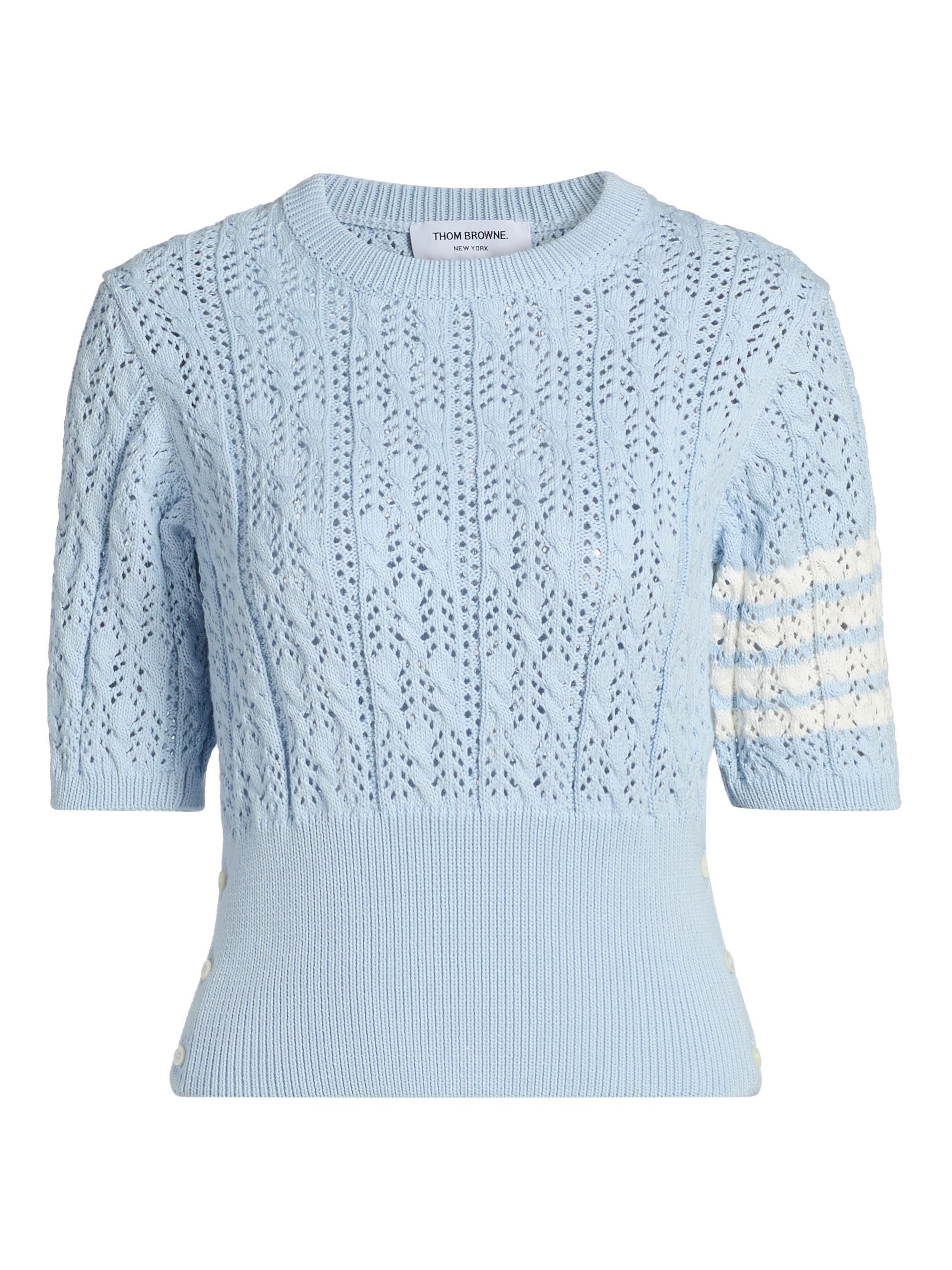 Thom Browne Women's Pointelle Cable Stitch Short-Sleeve Sweater - Light Blue