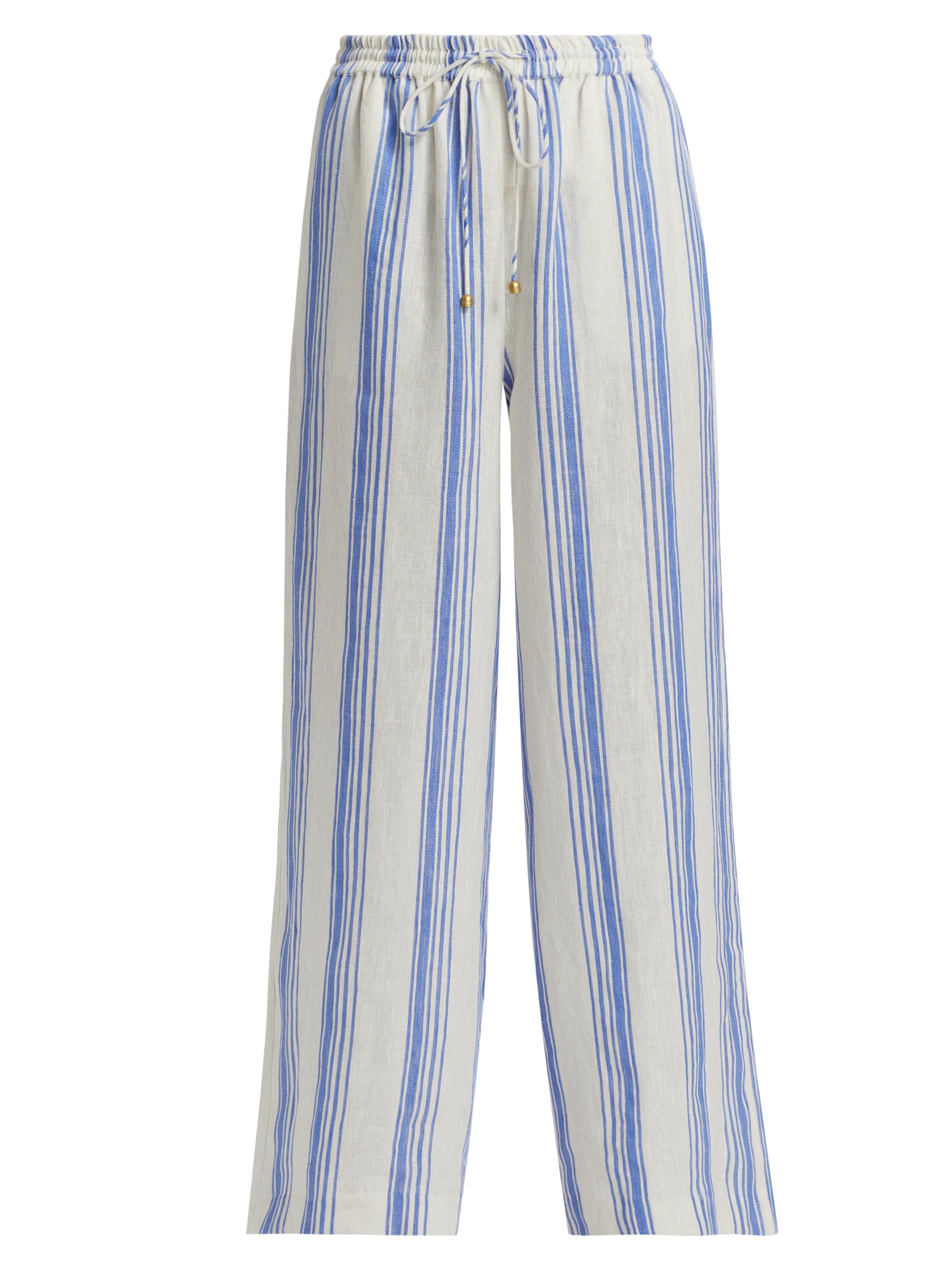 Kivari Women's Isabelle Striped Linen Pants - Blue Stripe