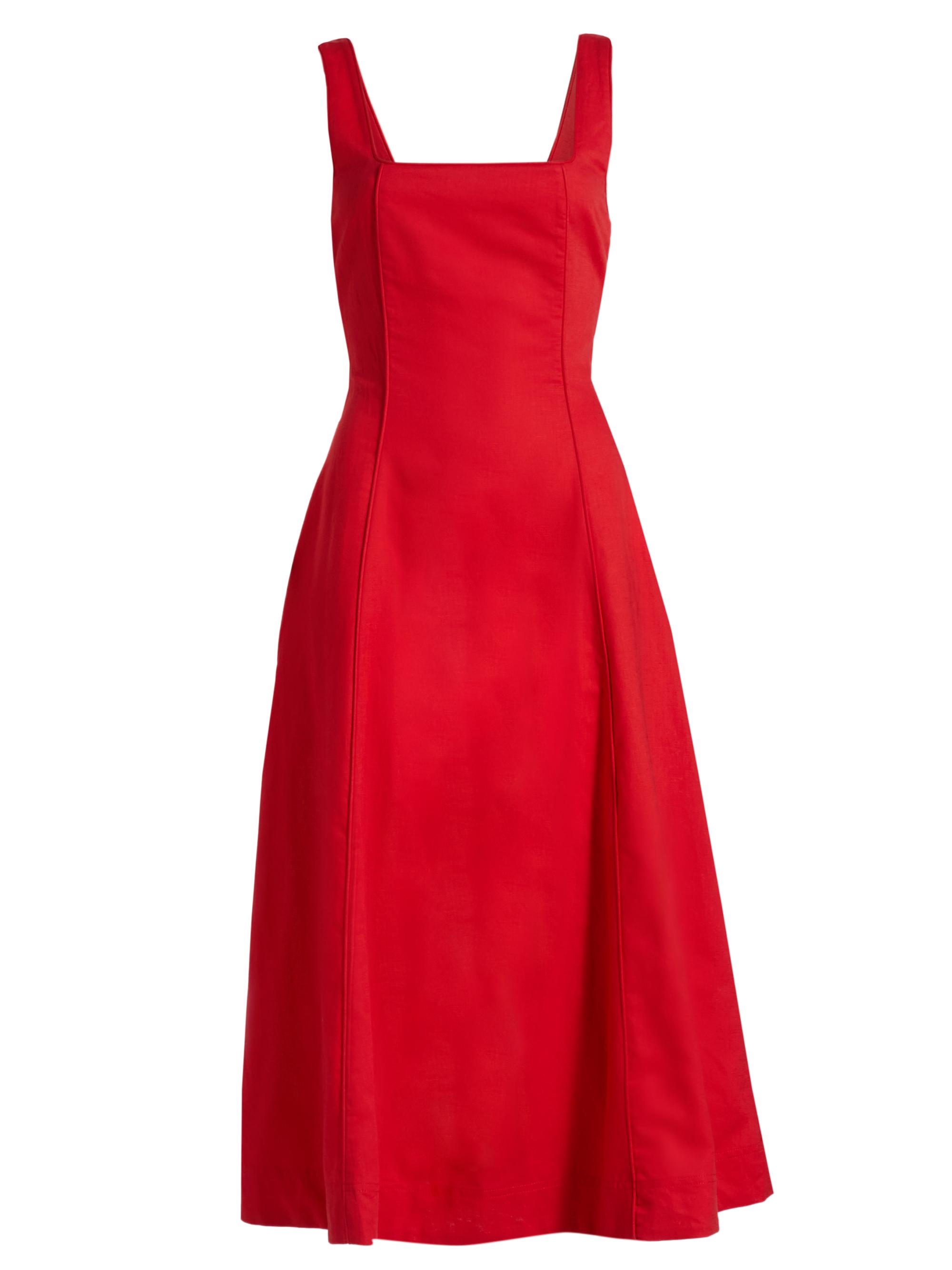 Kivari Women's Elise Linen-Cotton Square-Neck Midi-Dress - Red