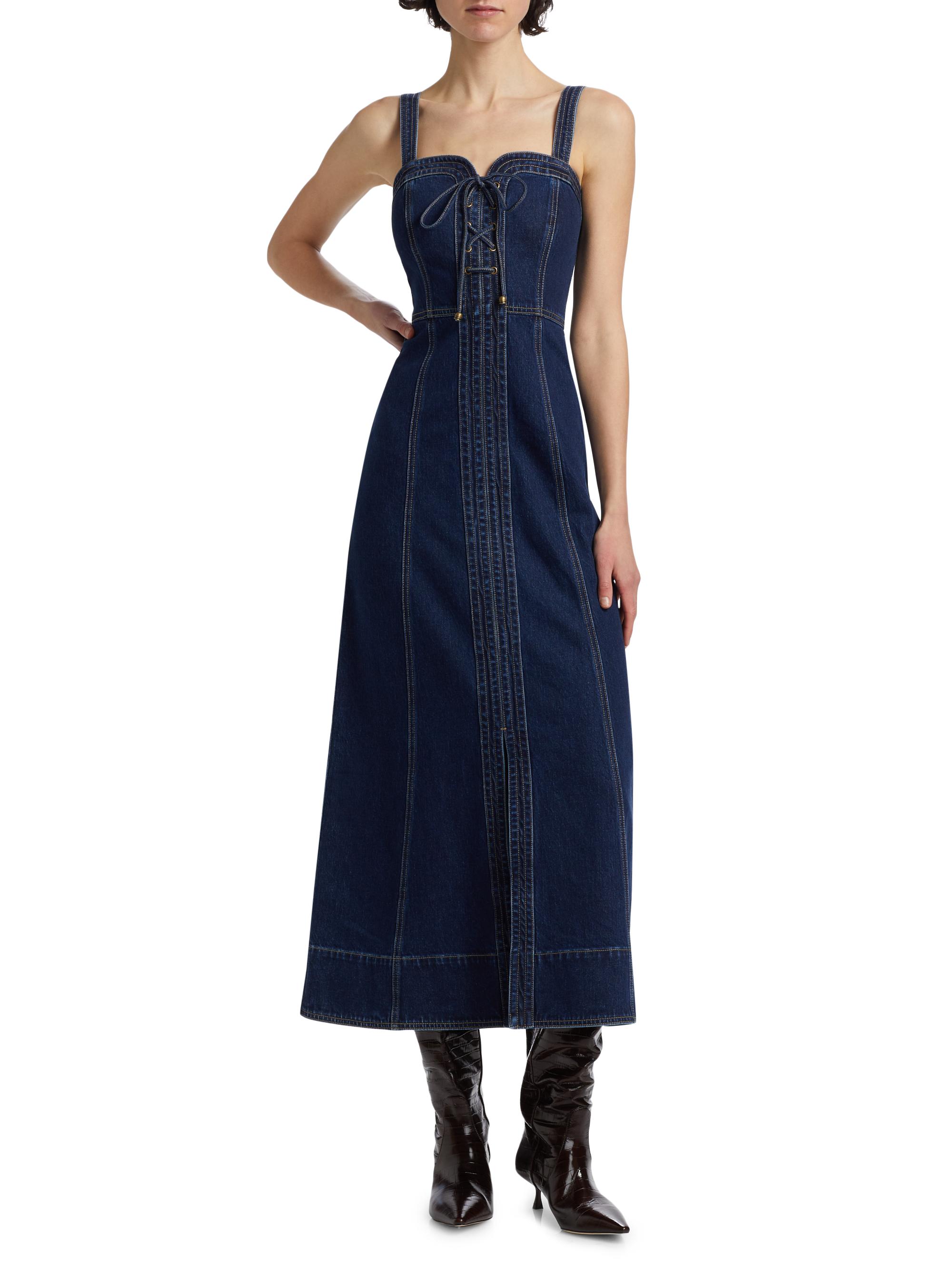 spell eve denim sweetheart midi dress Spell & the Gypsy Eve Denim Sweetheart Midi Dress Salt 3XL See Measurements  NWT