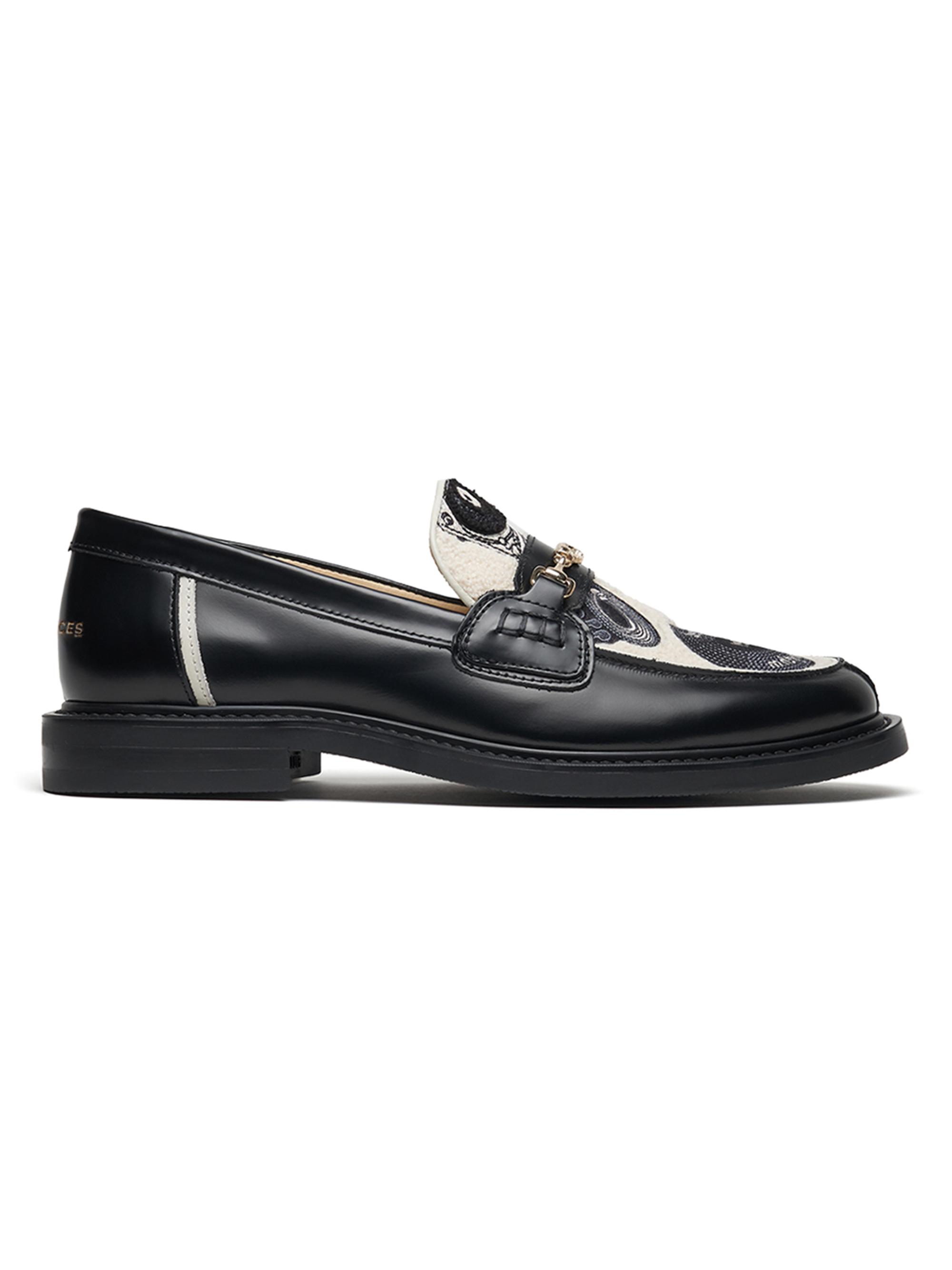 Filling Pieces Men's Vinyl Embroidered Leather Loafers - Black