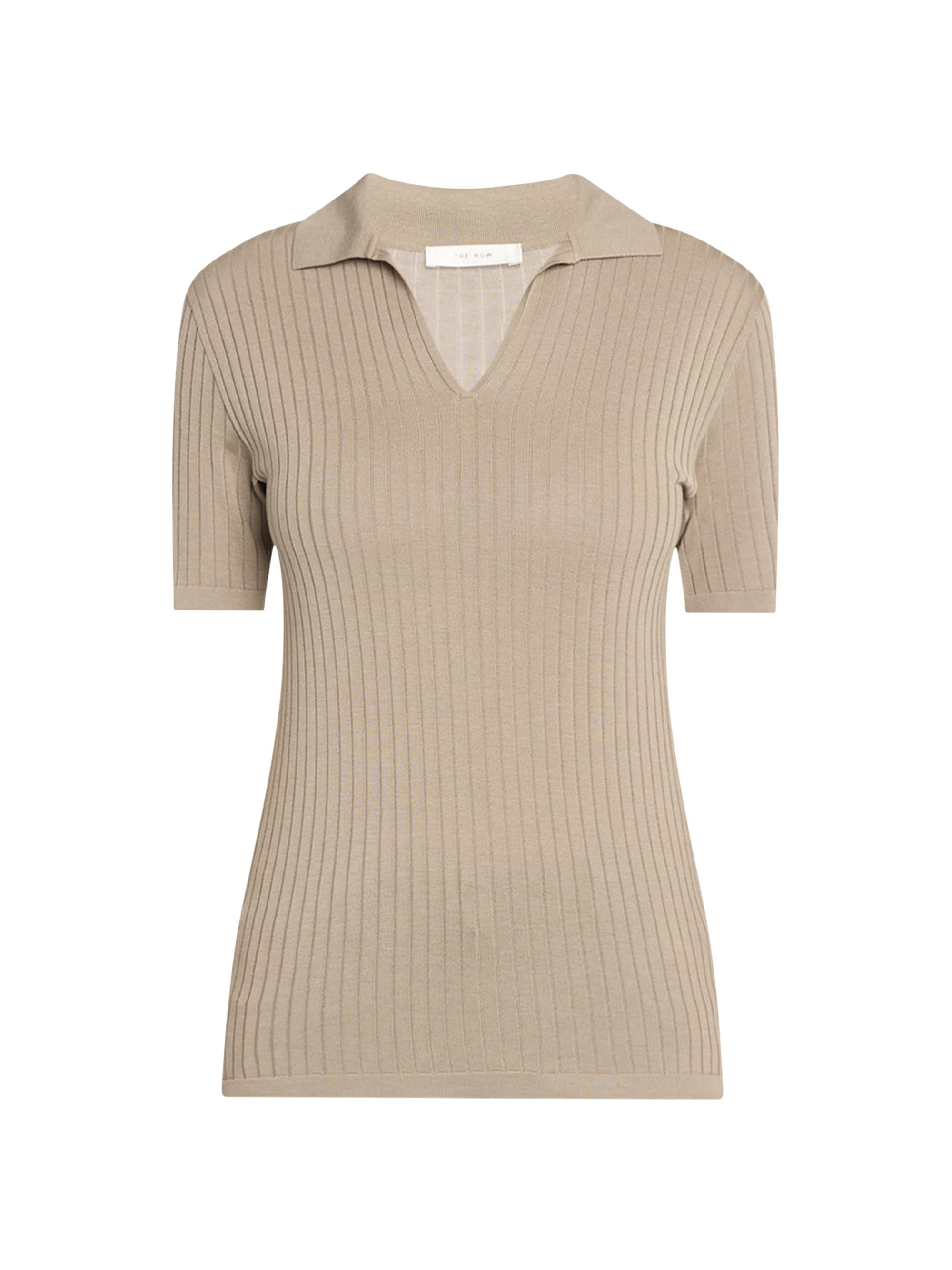 The Row Women's Kaiomi Open-Collar Rib-KnitTop - Beige