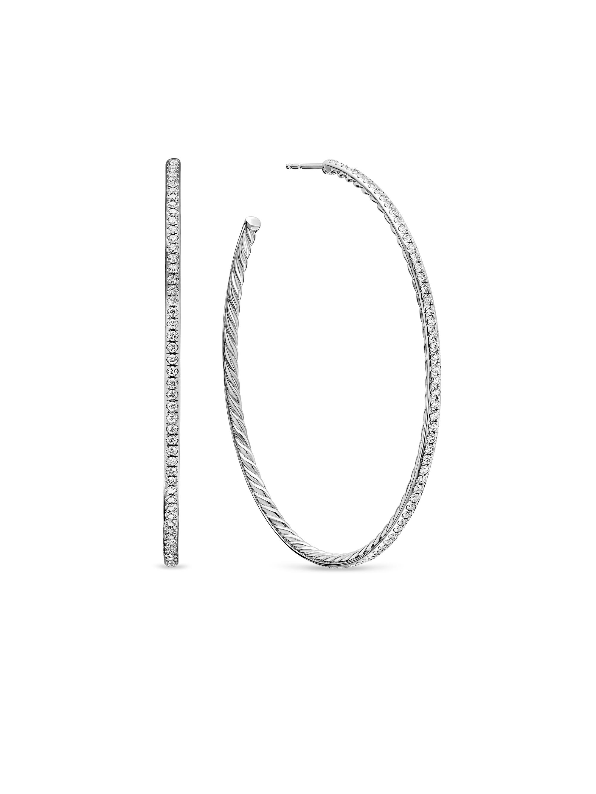 David Yurman Women's Pavé Hoop Earrings in Sterling Silver with Diamonds, 63.5MM - Diamond