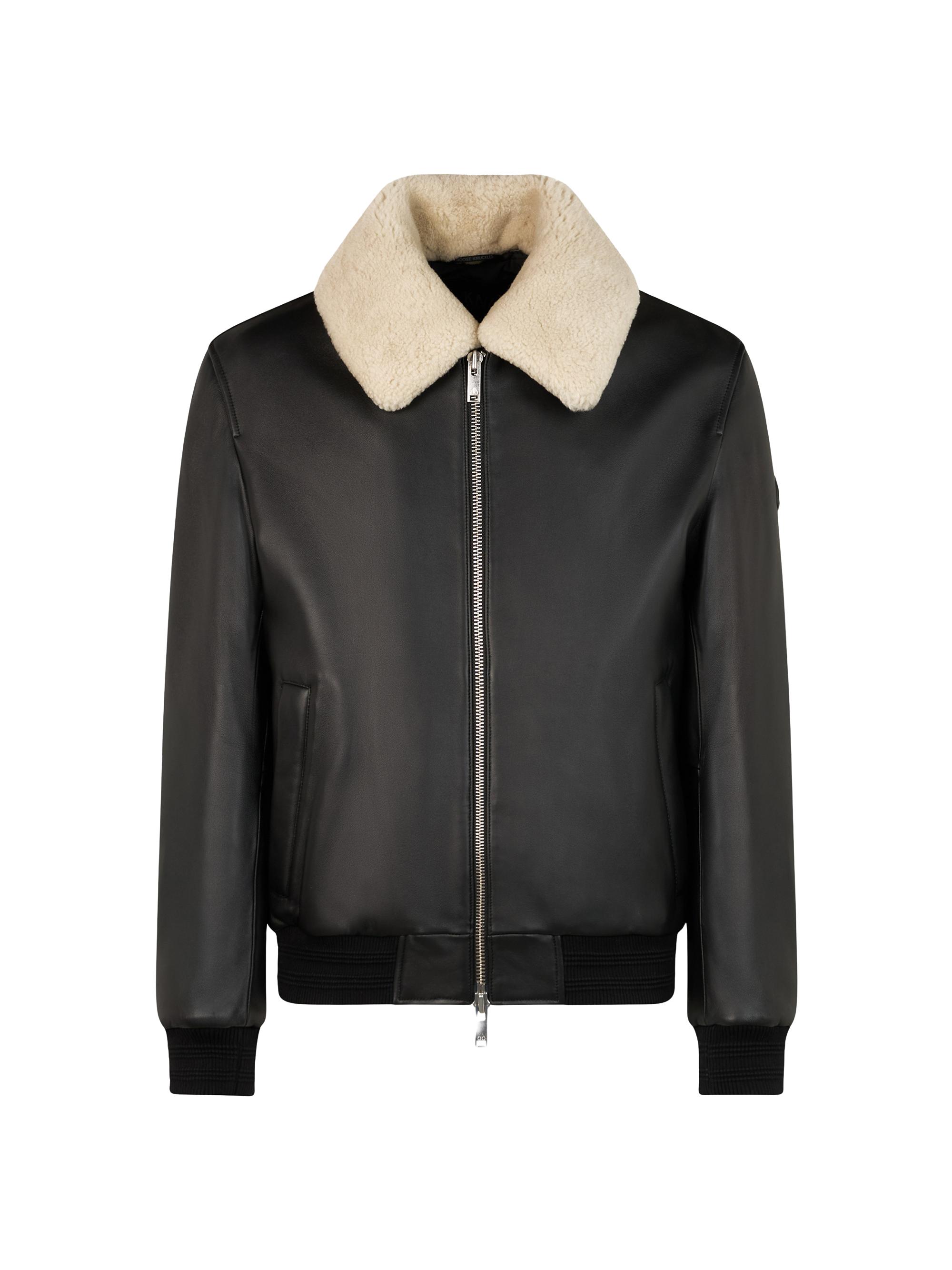 Moose Knuckles Men's Toba Shearling-Trim Leather Bomber Jacket - Black