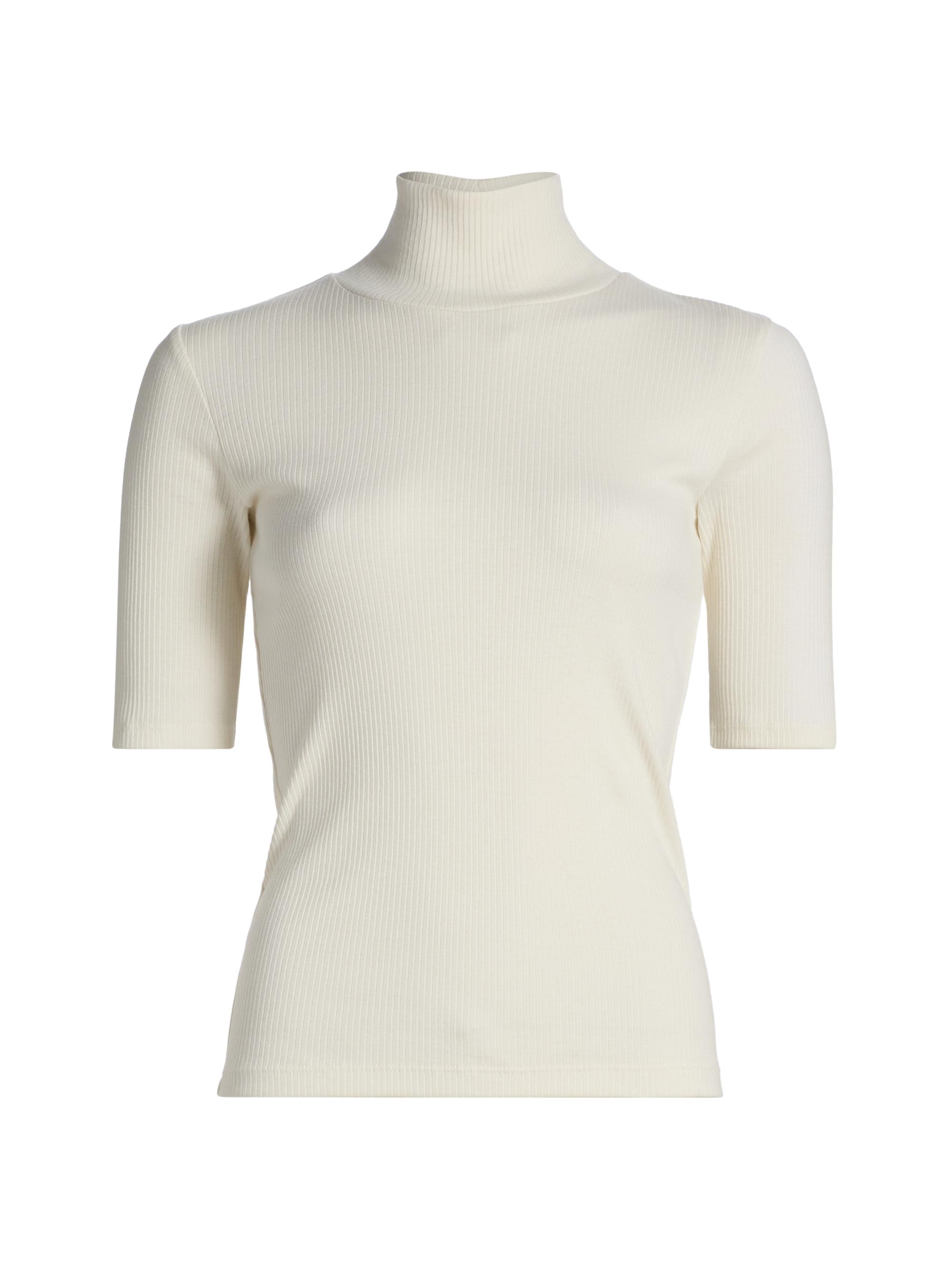 Vince Women's Elbow-Length Sleeve Cotton Turtleneck - Off White