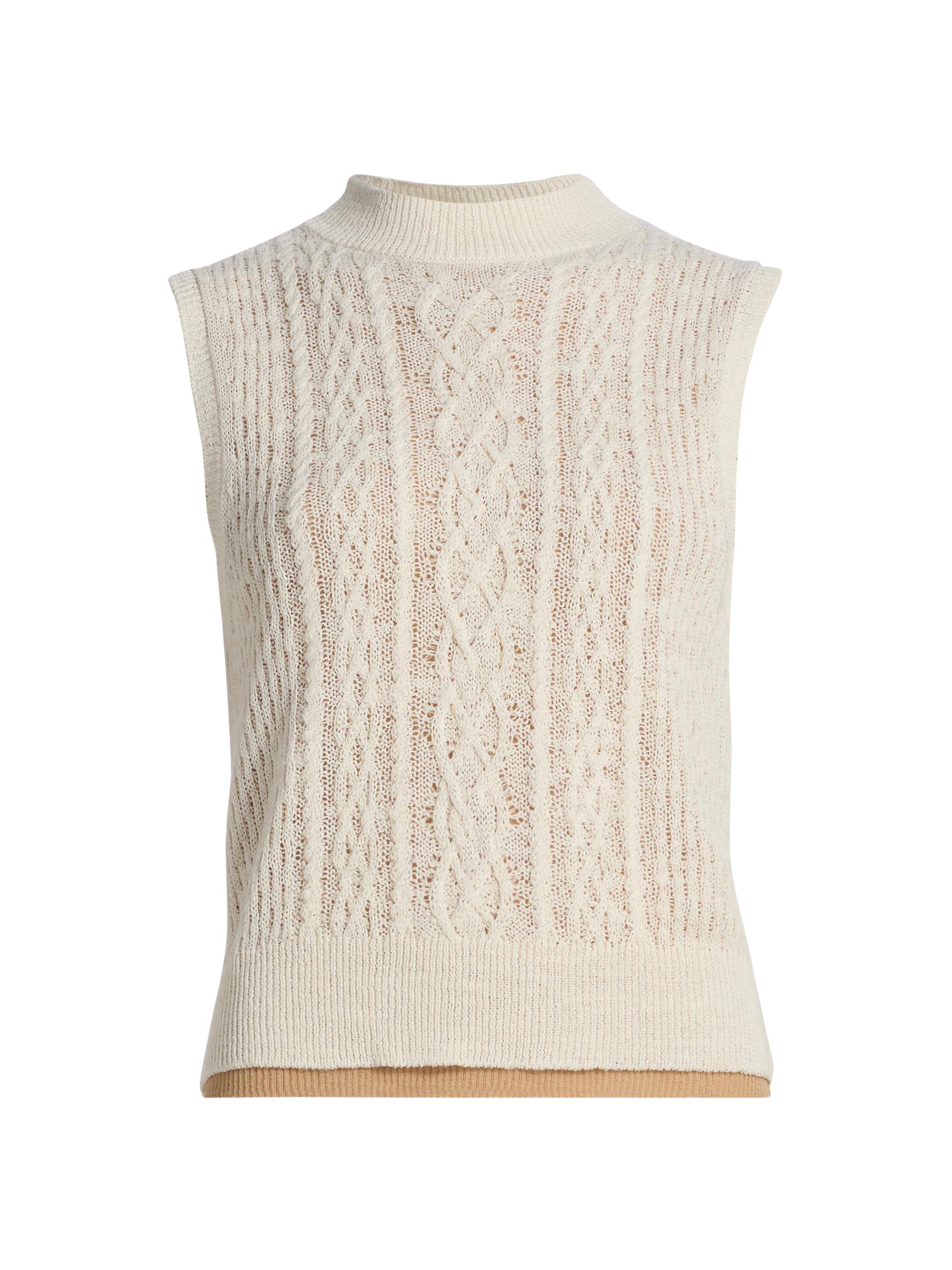 Vince Women's Cable-Knit Double-Layer Mock Turtleneck Vest - Off White Gold Cliff